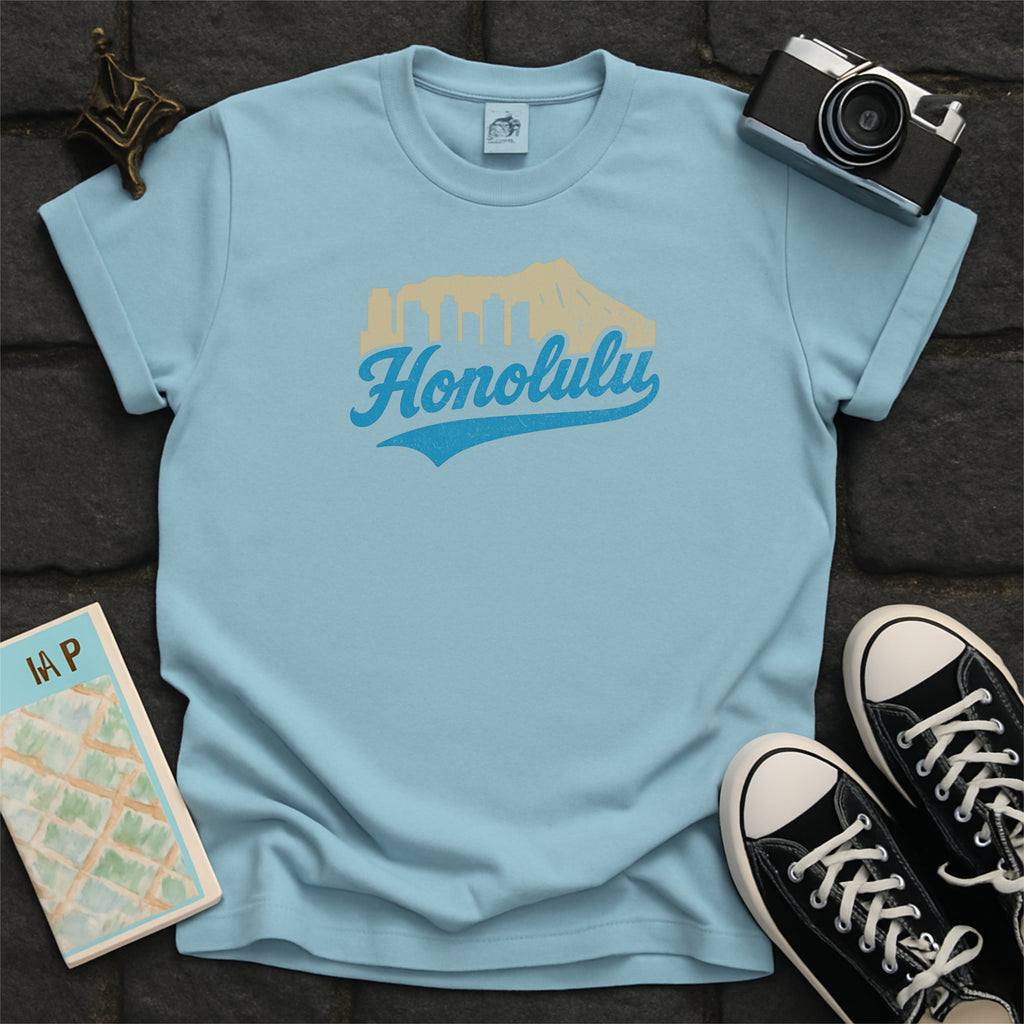 Honolulu Hawaii Skyline with Retro Swoosh Comfort Colors Souvenir T-Shirt