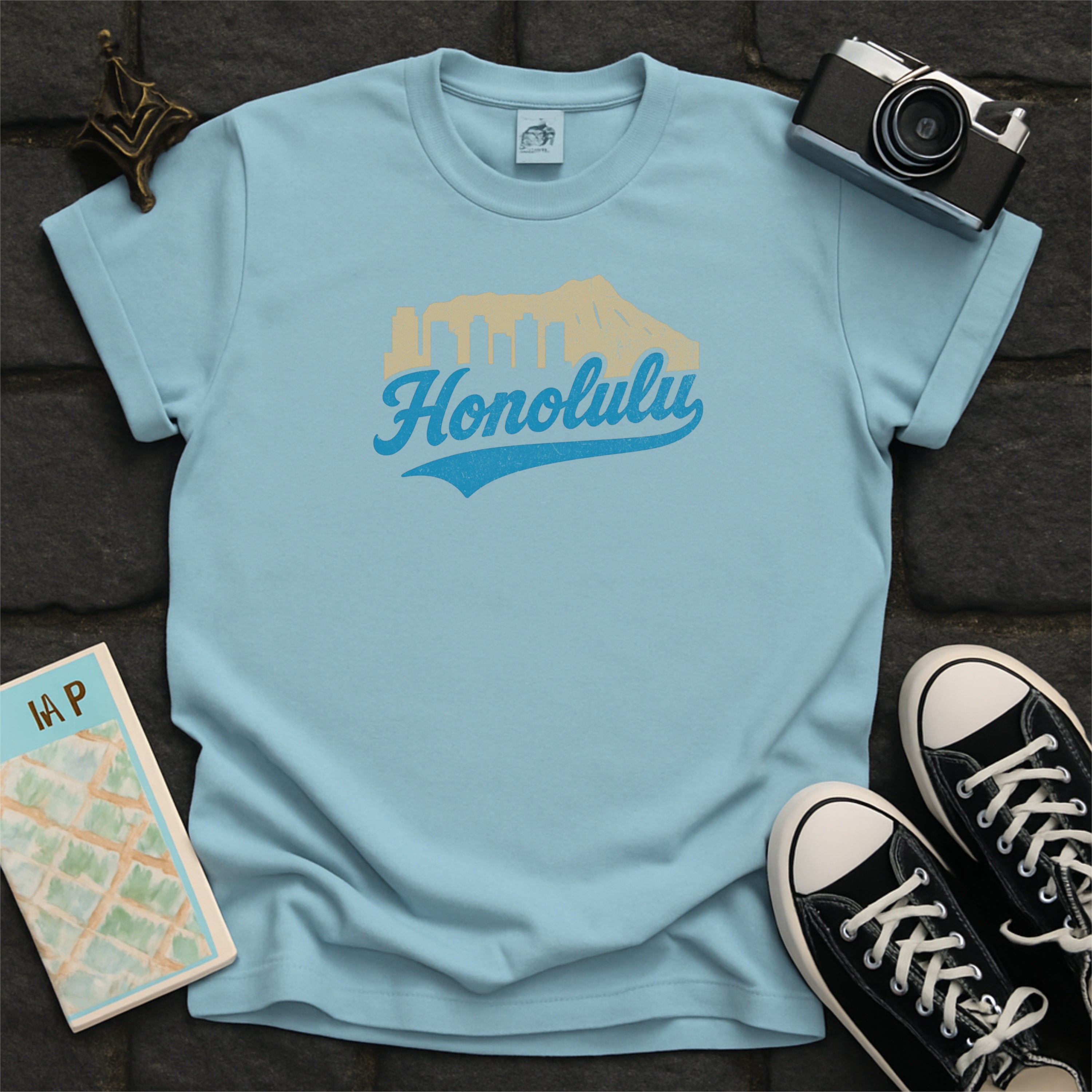 Honolulu Hawaii Skyline with Retro Swoosh Comfort Colors Souvenir T-Shirt