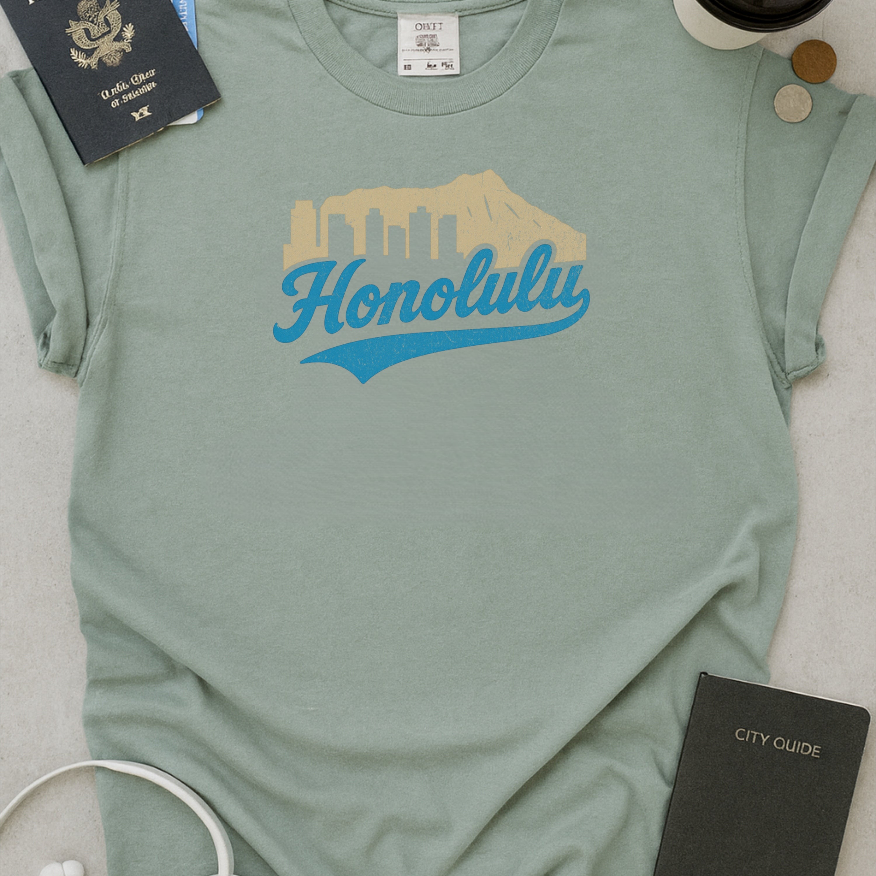 Honolulu Hawaii Skyline with Retro Swoosh Comfort Colors Souvenir T-Shirt