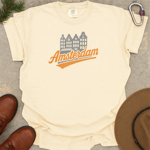 Amsterdam Skyline with Retro Swoosh Comfort Colors Souvenir T-Shirt