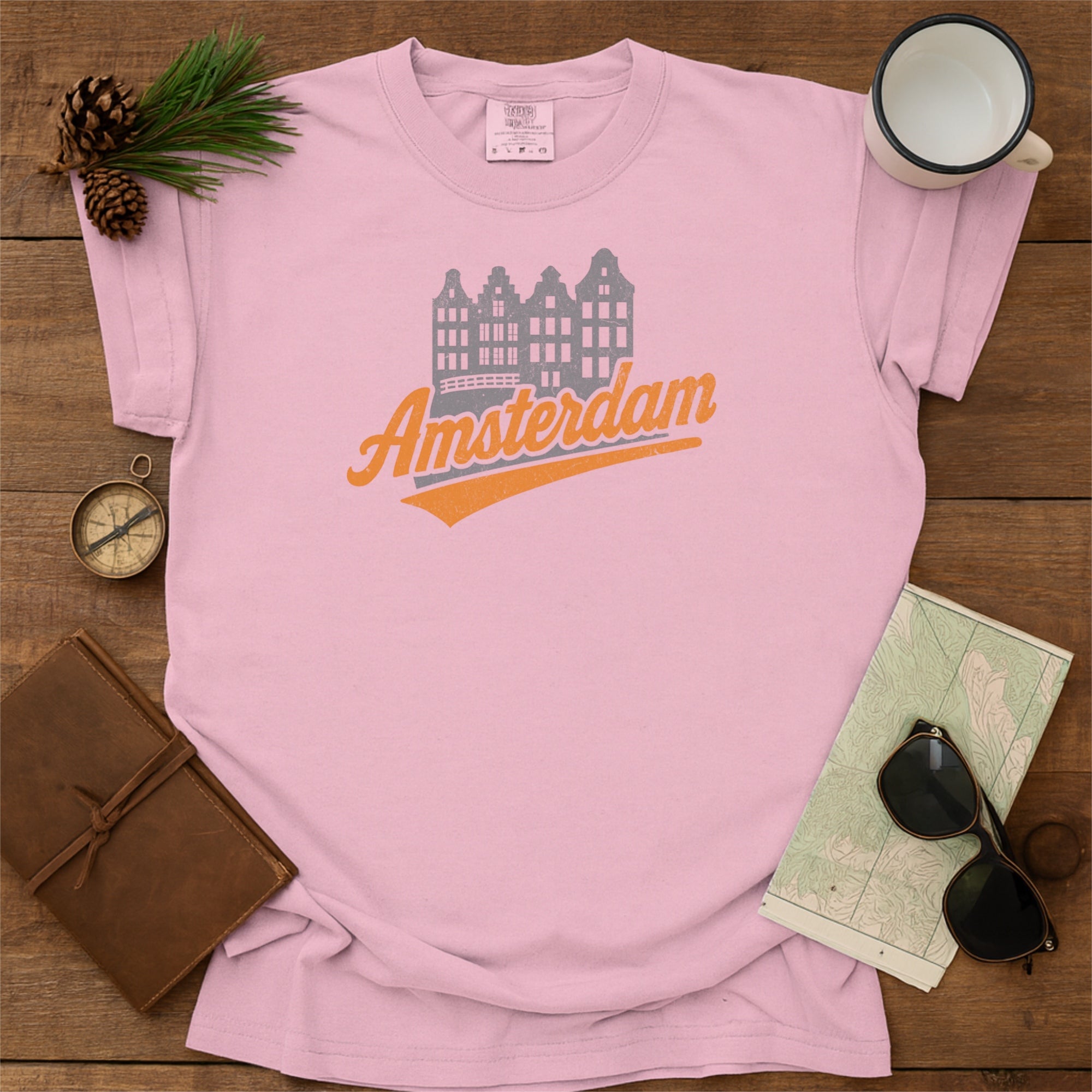 Amsterdam Skyline with Retro Swoosh Comfort Colors Souvenir T-Shirt