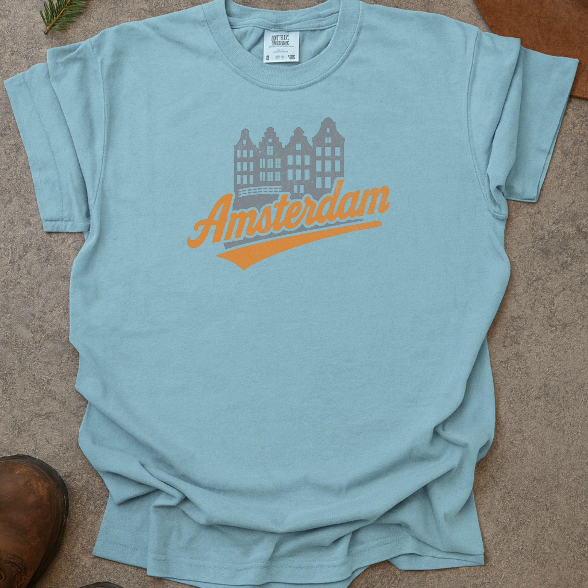 Amsterdam Skyline with Retro Swoosh Comfort Colors Souvenir T-Shirt