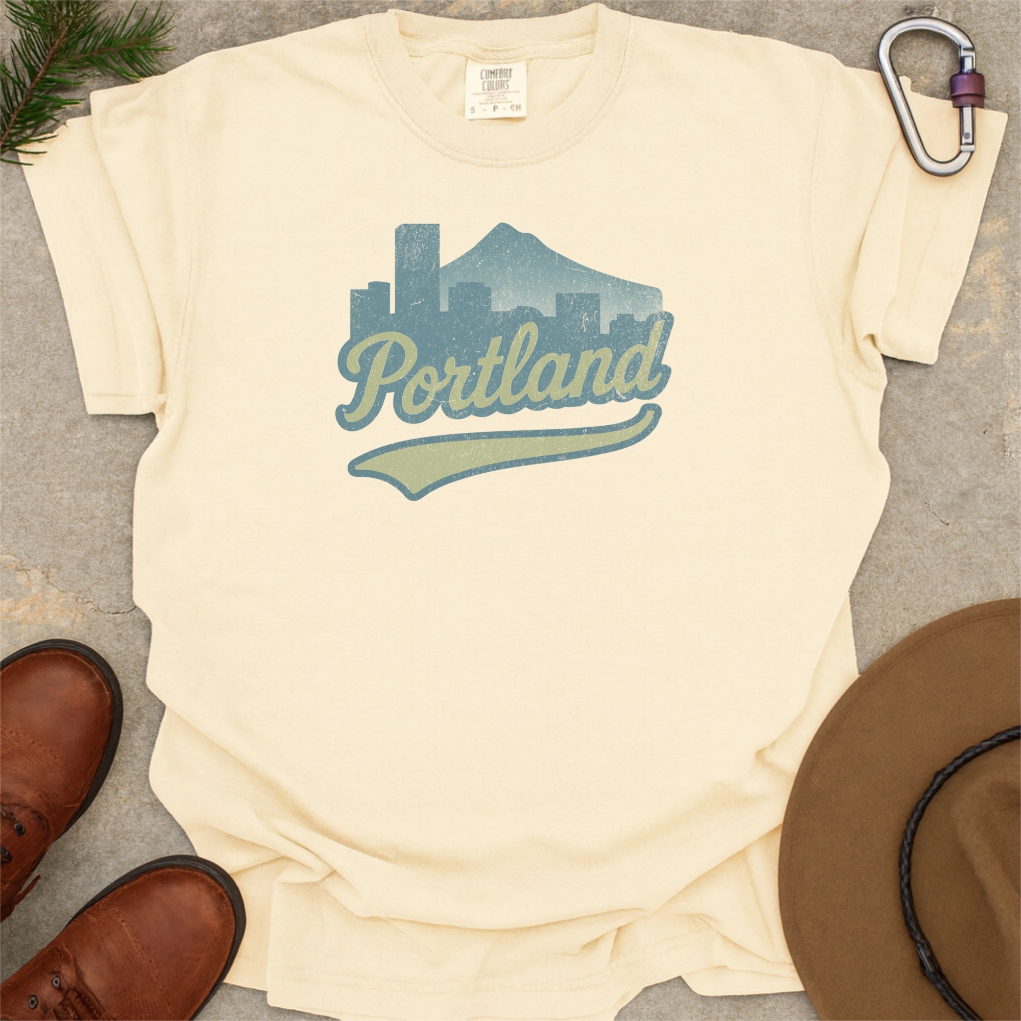 Portland Oregon Skyline with Retro Swoosh Comfort Colors Souvenir T-Shirt