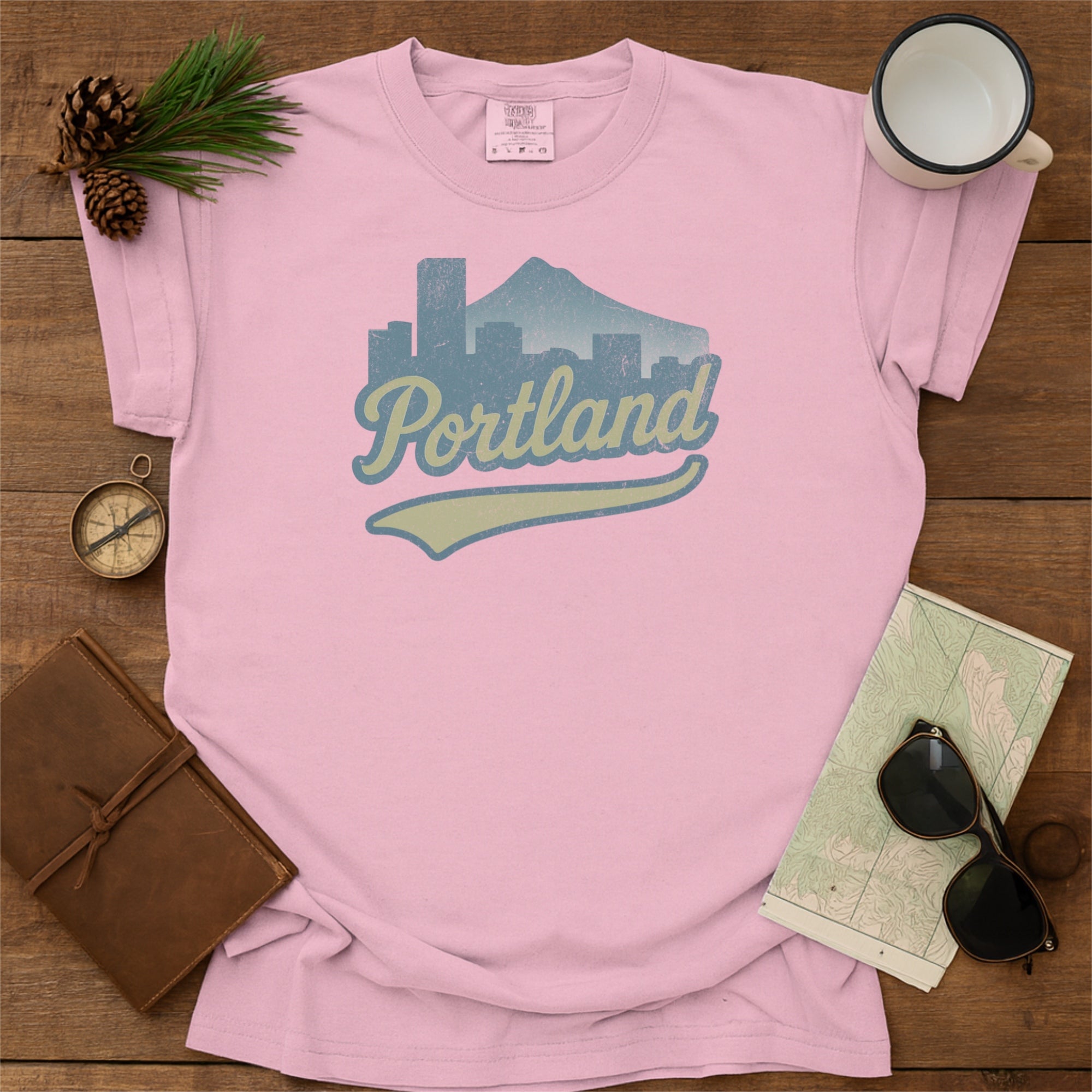 Portland Oregon Skyline with Retro Swoosh Comfort Colors Souvenir T-Shirt