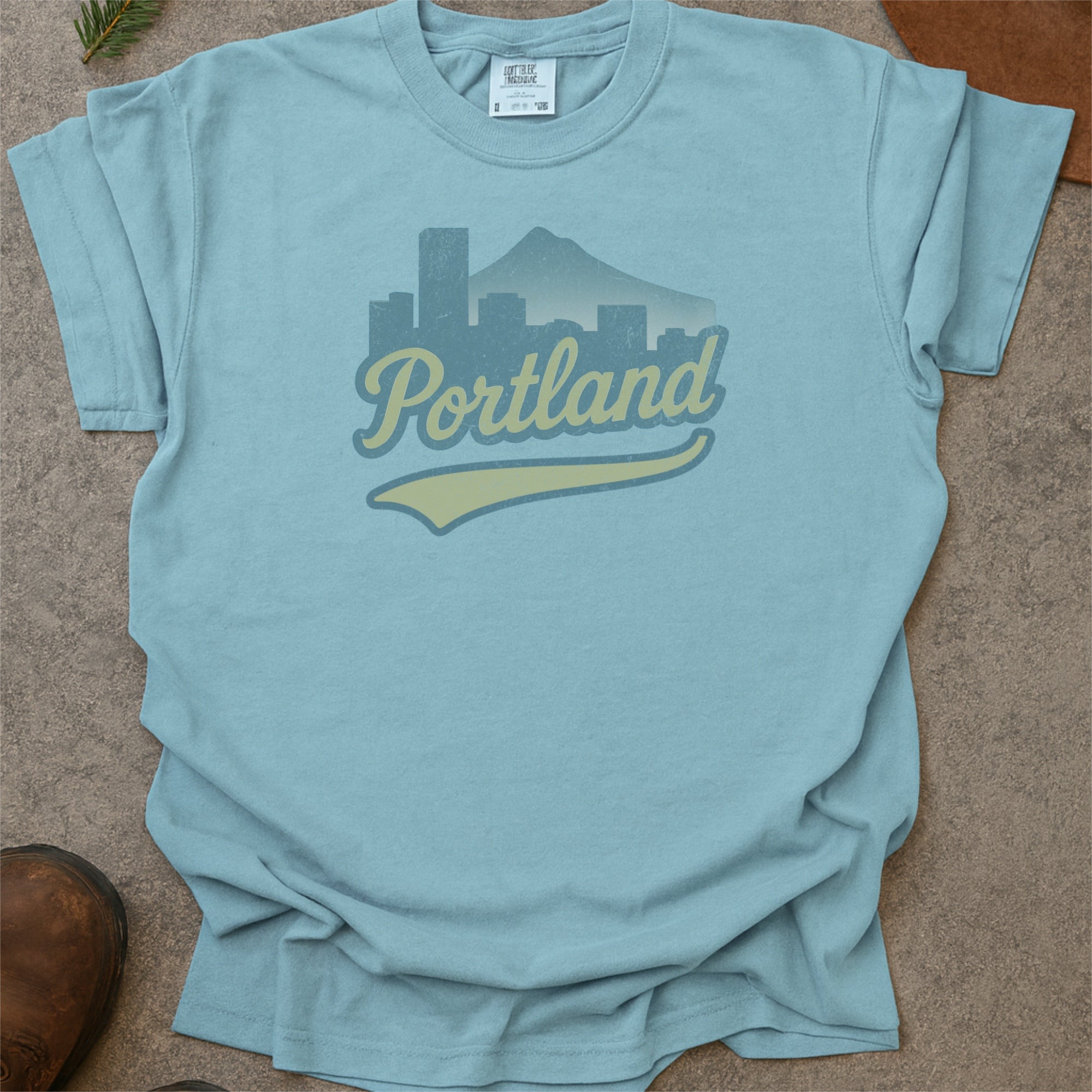 Portland Oregon Skyline with Retro Swoosh Comfort Colors Souvenir T-Shirt