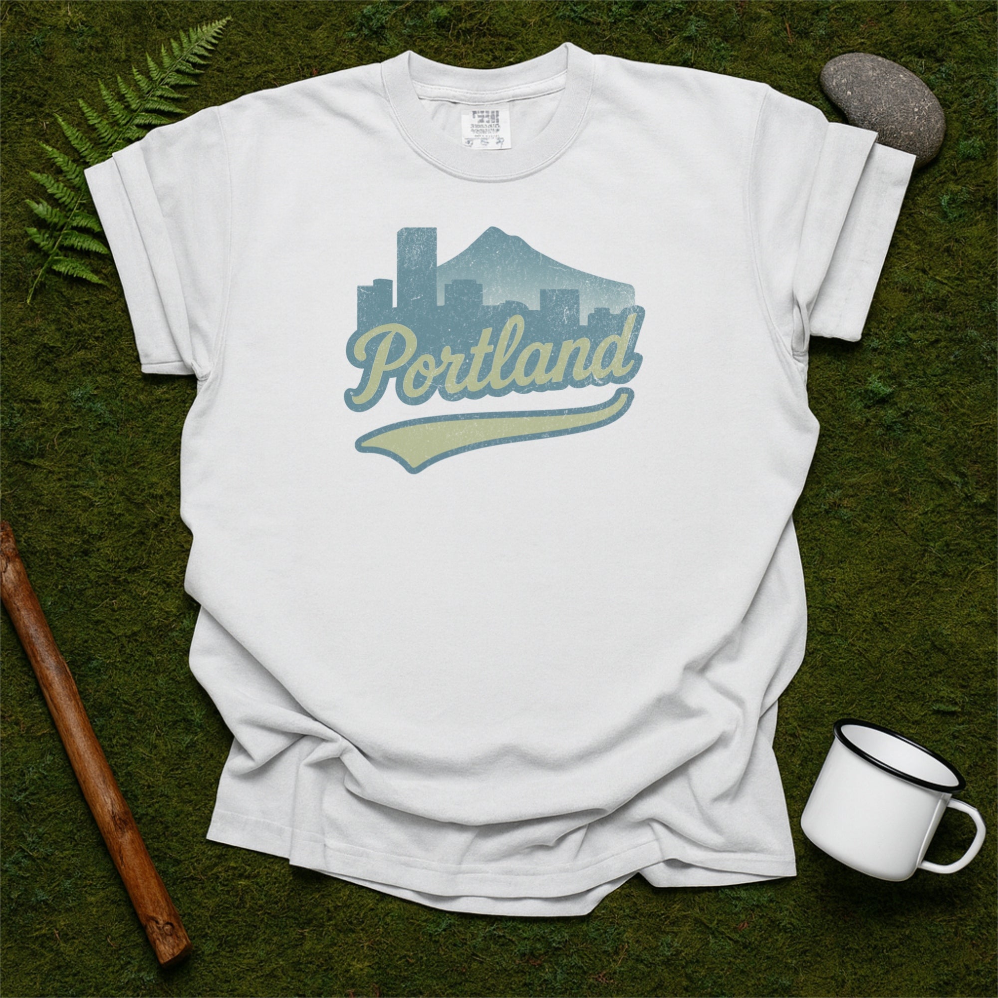 Portland Oregon Skyline with Retro Swoosh Comfort Colors Souvenir T-Shirt