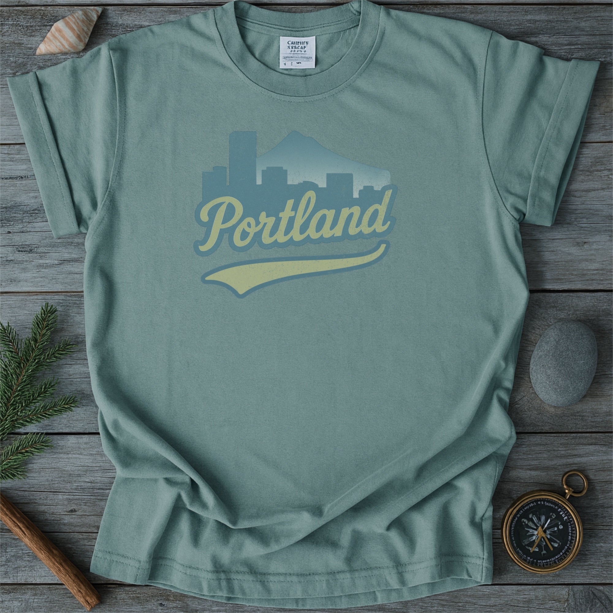 Portland Oregon Skyline with Retro Swoosh Comfort Colors Souvenir T-Shirt
