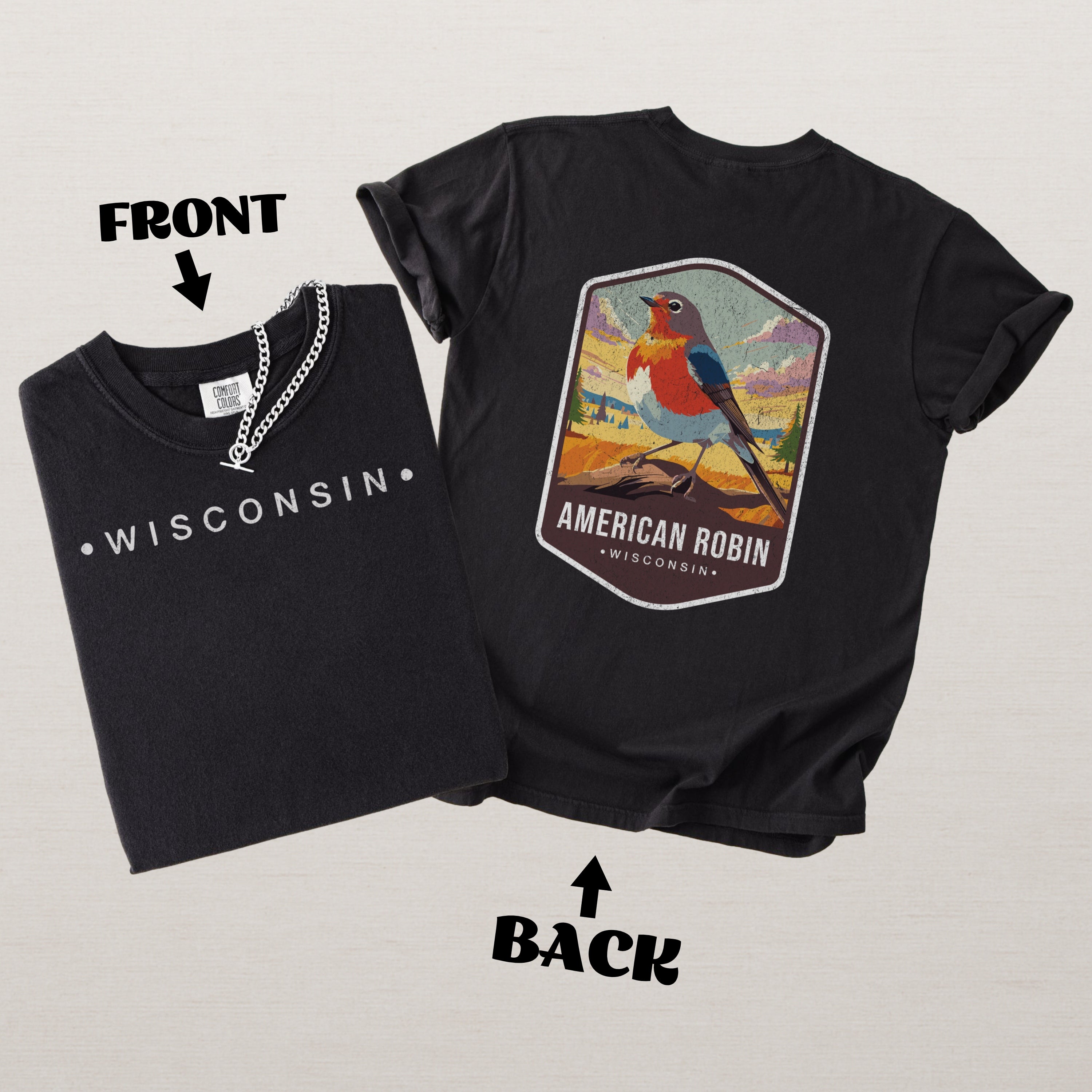 American Robin Wisconsin State Bird Souvenir Tee, Comfort Colors Shirt