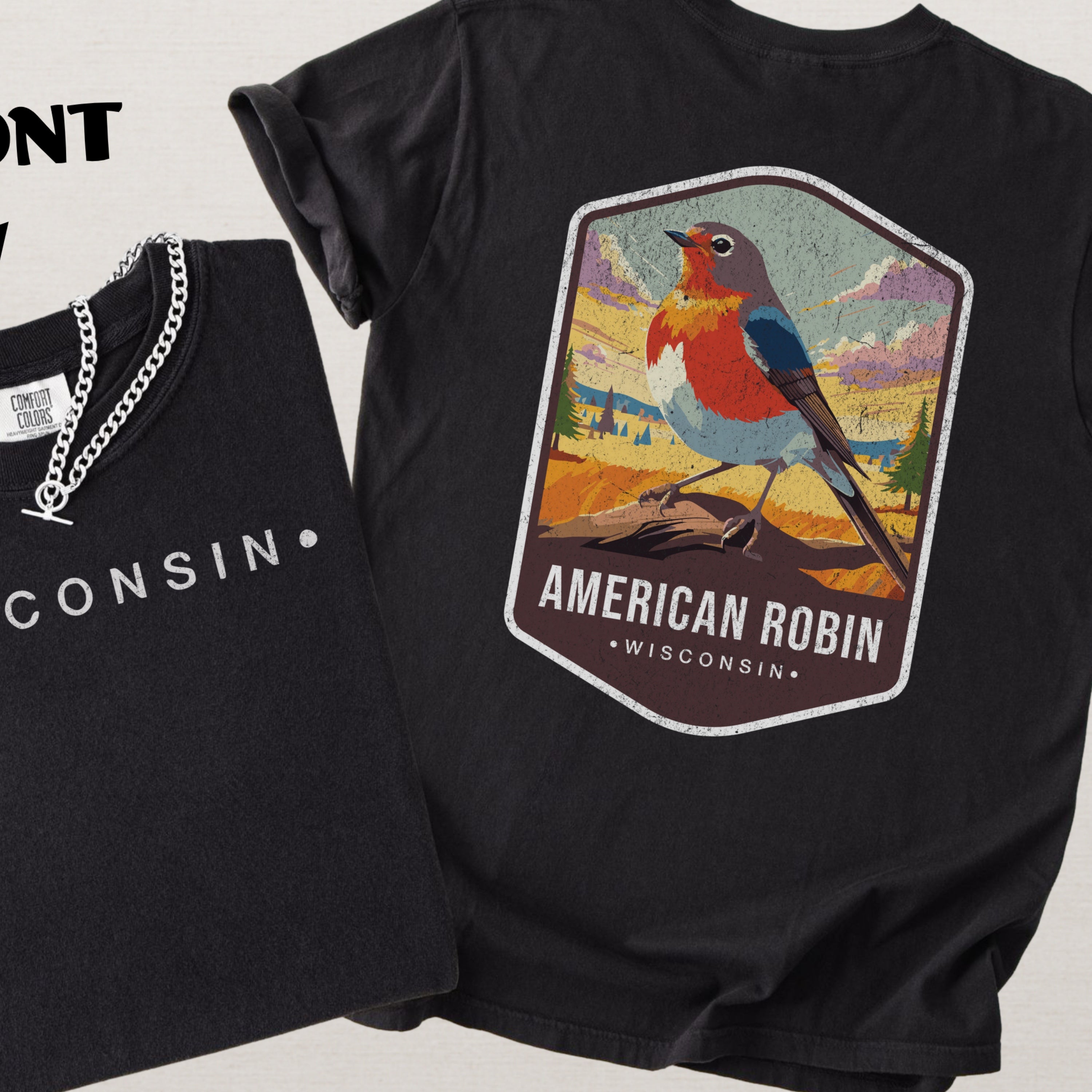 American Robin Wisconsin State Bird Souvenir Tee, Comfort Colors Shirt