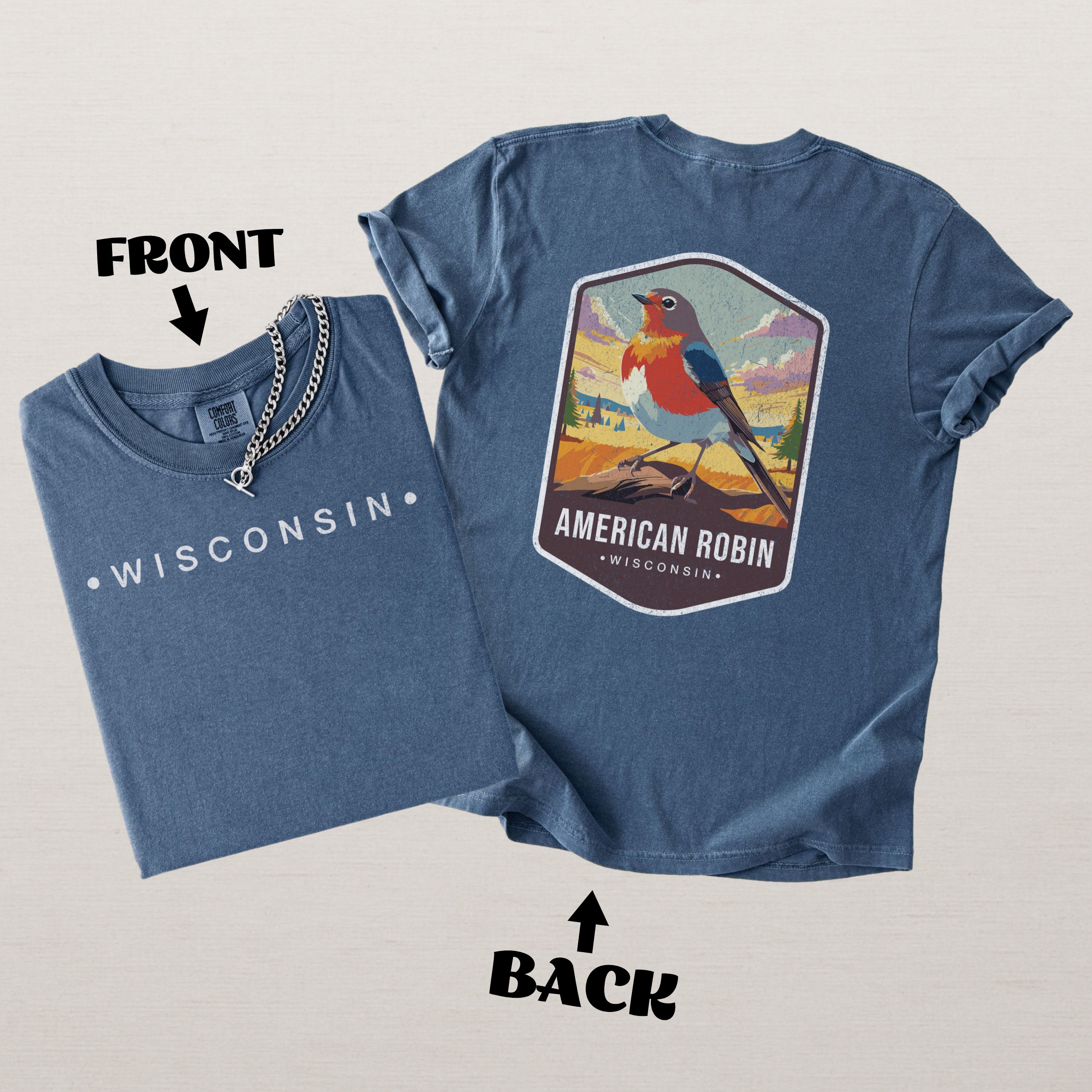 American Robin Wisconsin State Bird Souvenir Tee, Comfort Colors Shirt