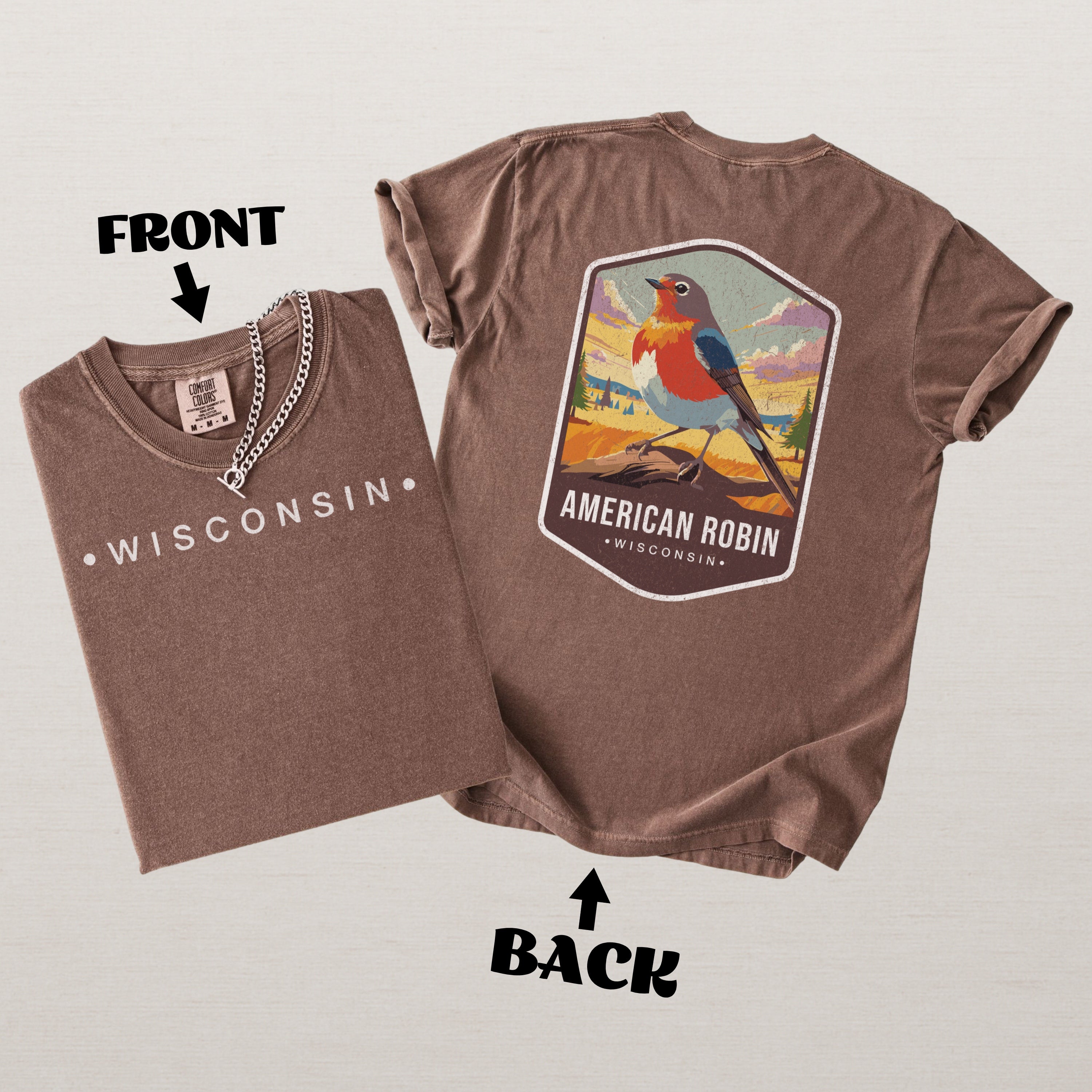 American Robin Wisconsin State Bird Souvenir Tee, Comfort Colors Shirt