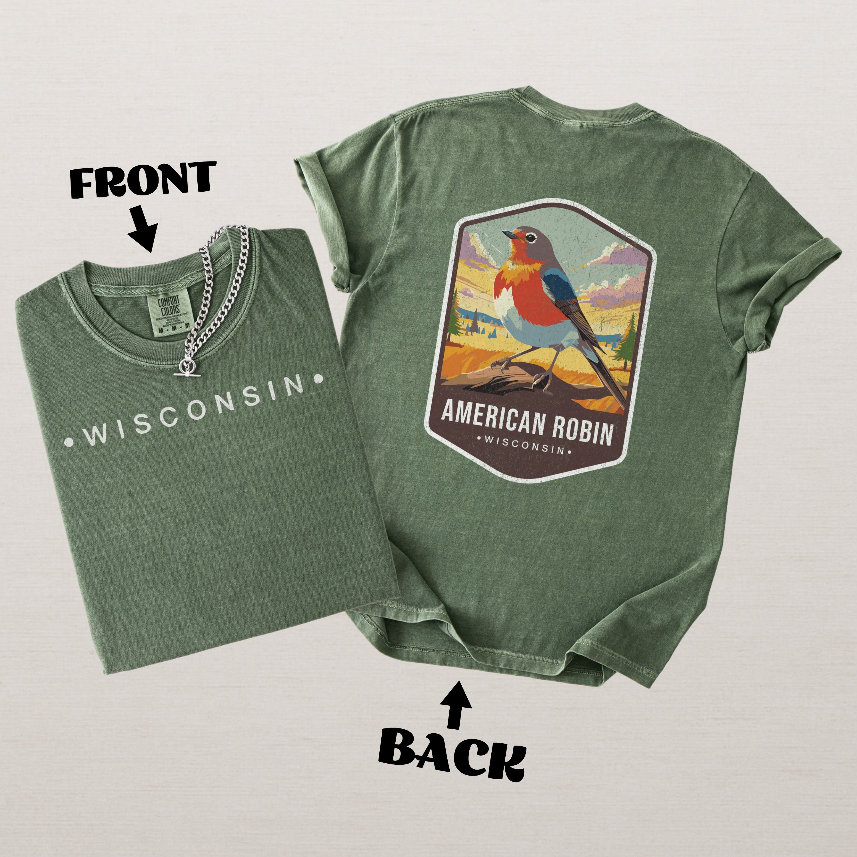 American Robin Wisconsin State Bird Souvenir Tee, Comfort Colors Shirt