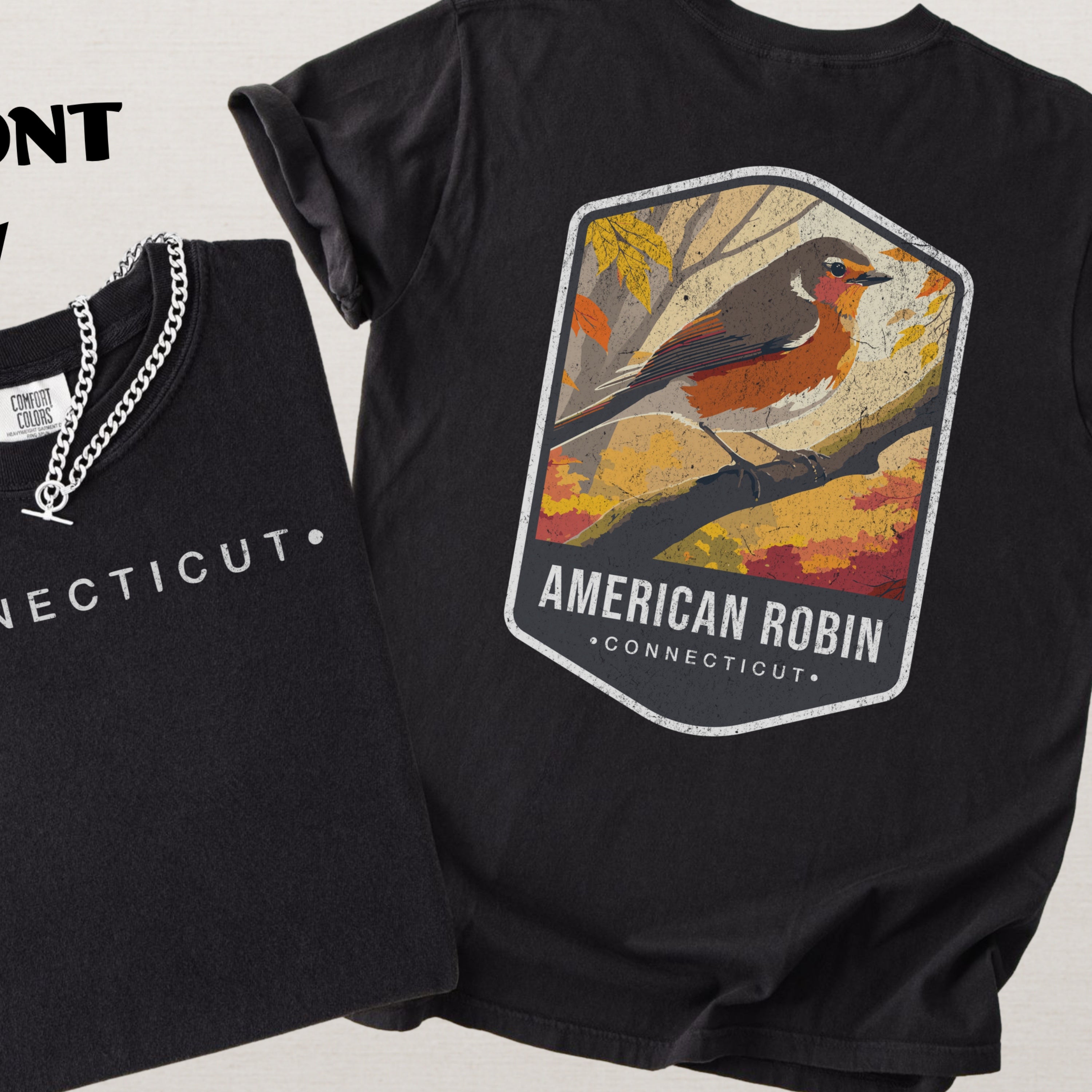 American Robin Connecticut State Bird Souvenir Tee, Comfort Colors Shirt