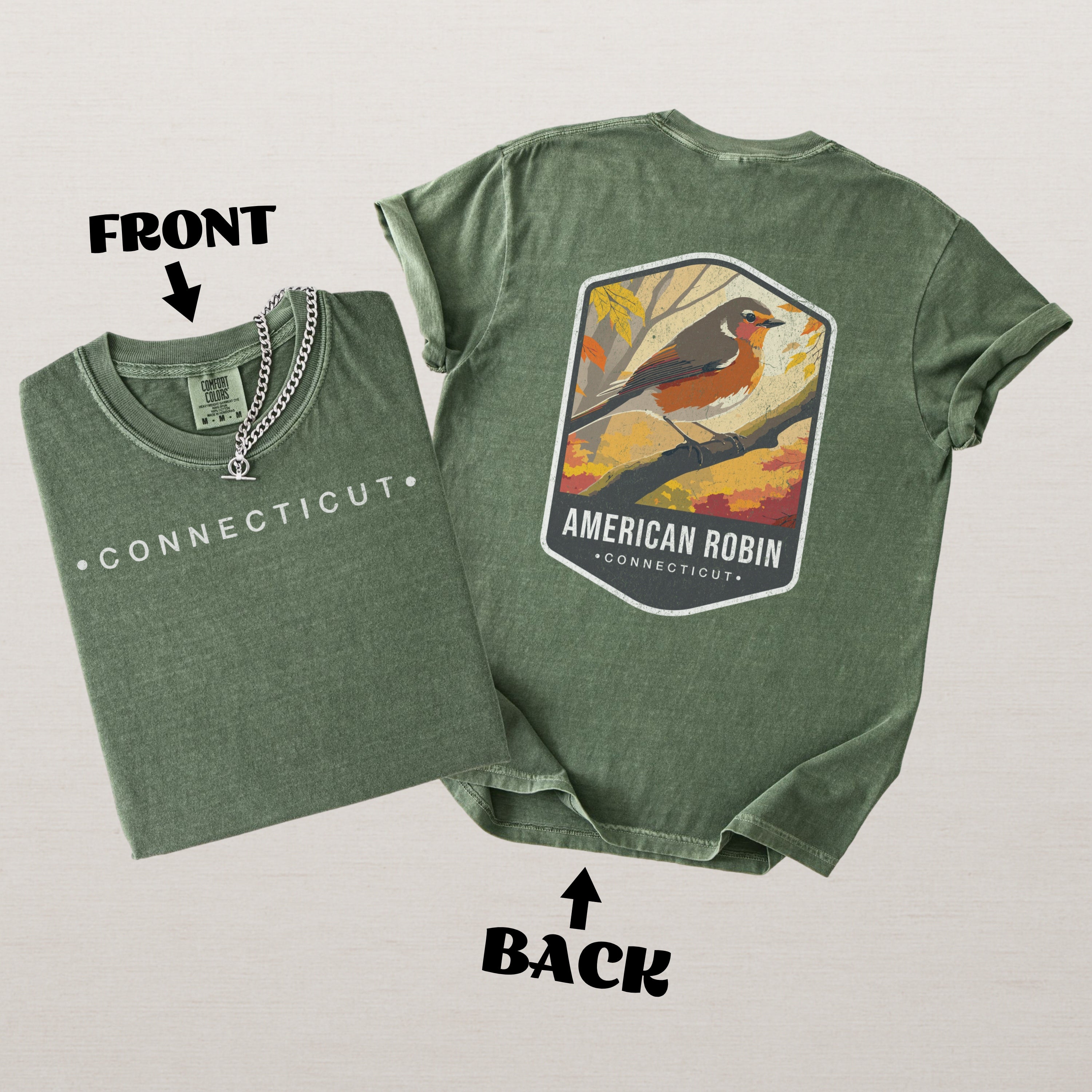 American Robin Connecticut State Bird Souvenir Tee, Comfort Colors Shirt
