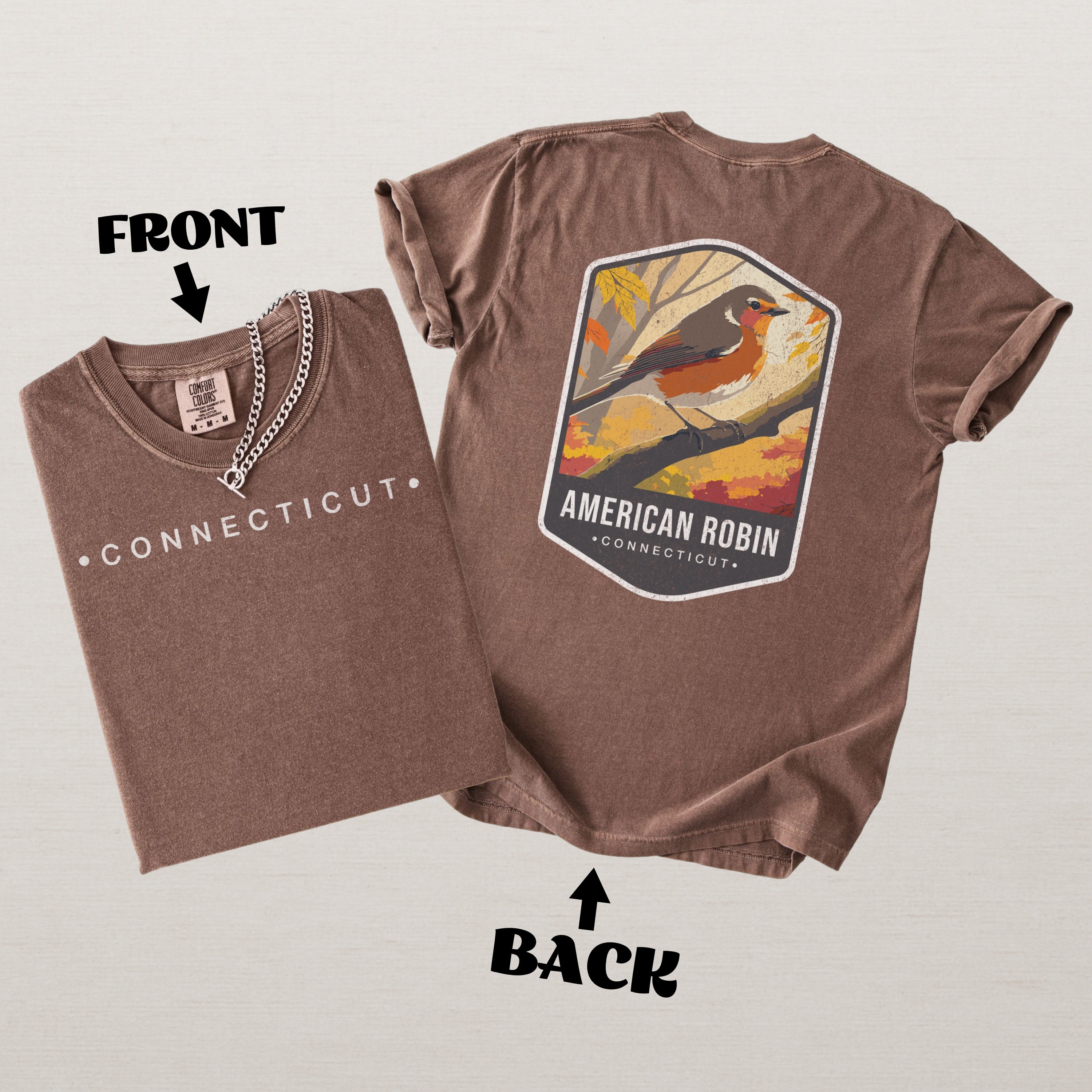 American Robin Connecticut State Bird Souvenir Tee, Comfort Colors Shirt
