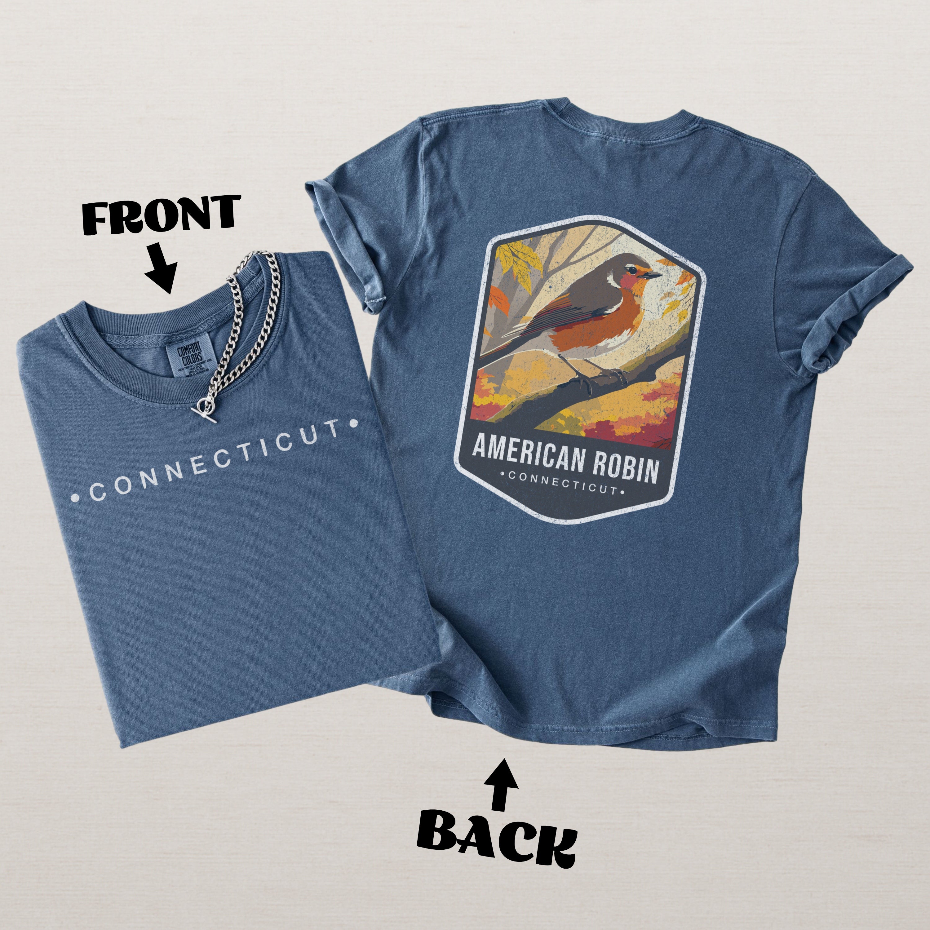American Robin Connecticut State Bird Souvenir Tee, Comfort Colors Shirt