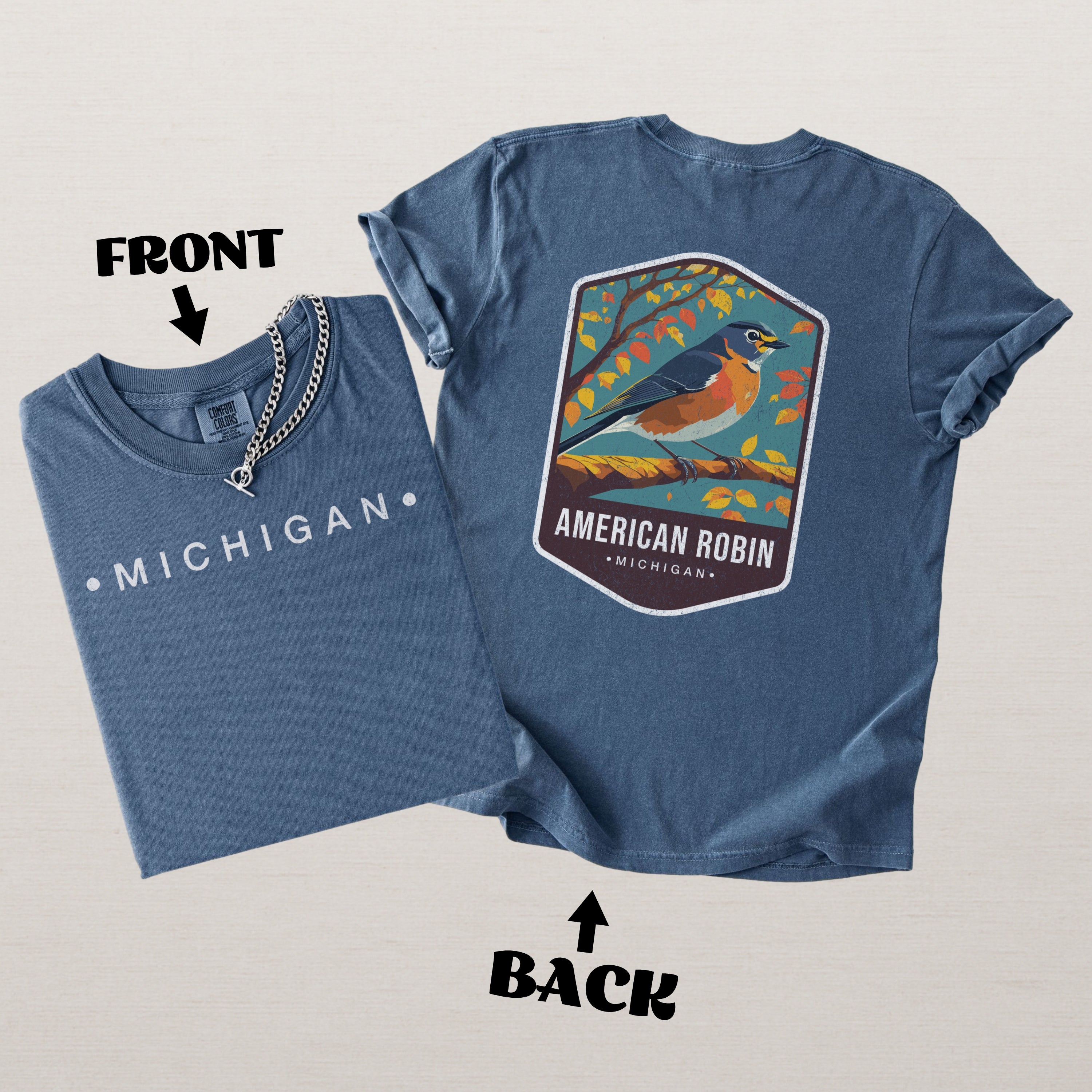 American Robin Michigan State Bird Souvenir Tee, Comfort Colors Shirt