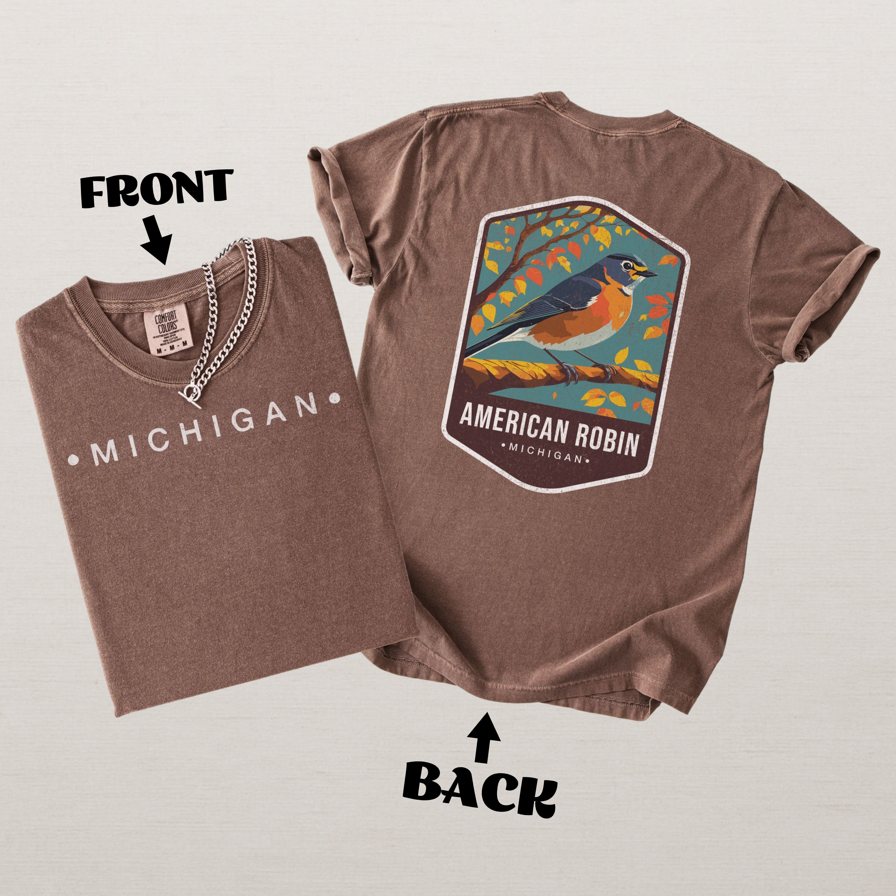 American Robin Michigan State Bird Souvenir Tee, Comfort Colors Shirt