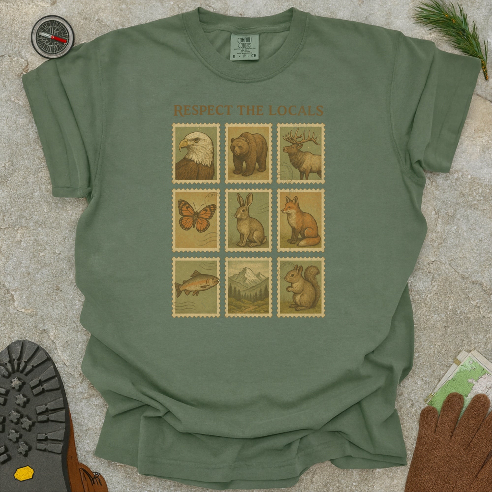Respect The Locals Wildlife Vintage Postal Stamp Comfort Colors T Shirt
