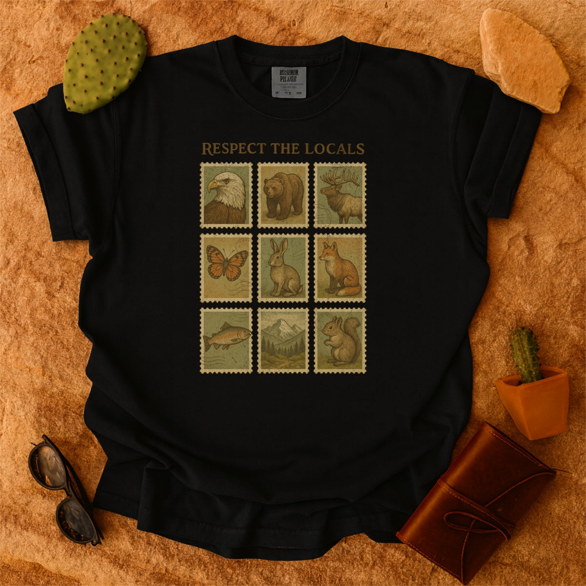 Respect The Locals Wildlife Vintage Postal Stamp Comfort Colors T Shirt