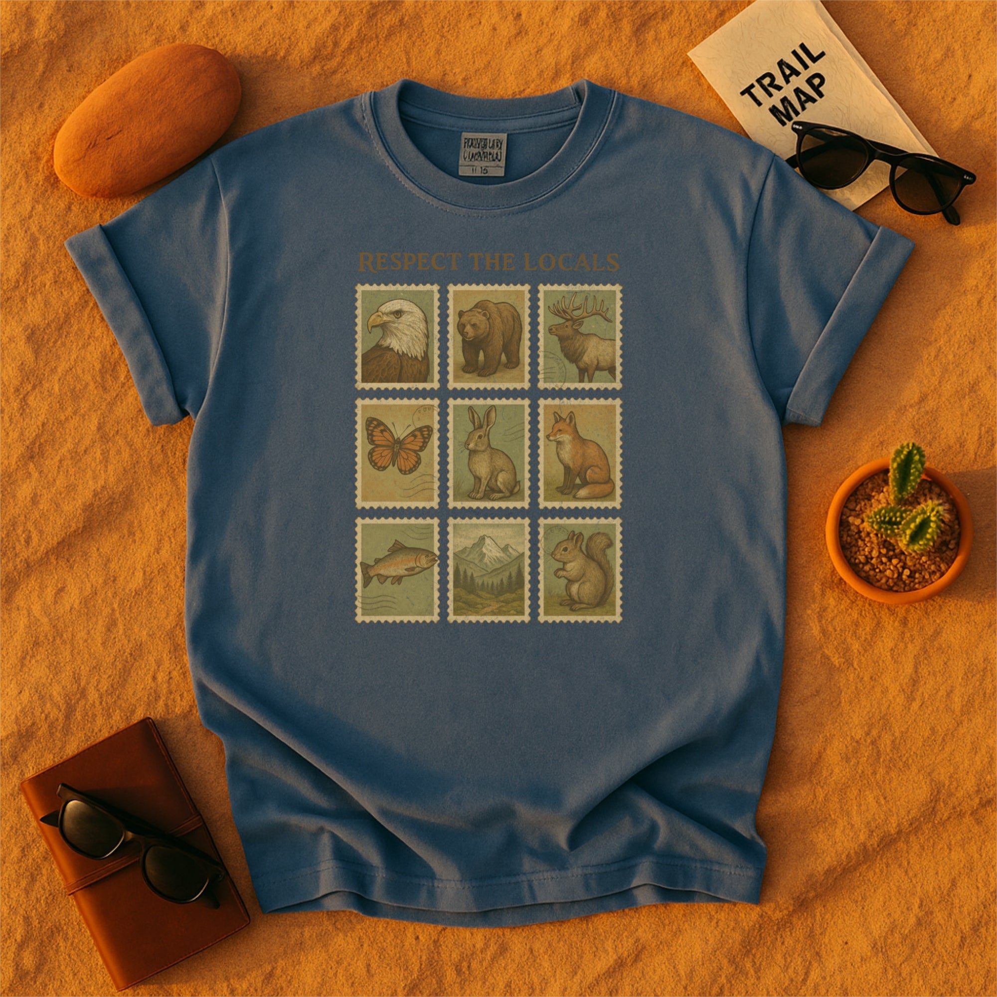 Respect The Locals Wildlife Vintage Postal Stamp Comfort Colors T Shirt
