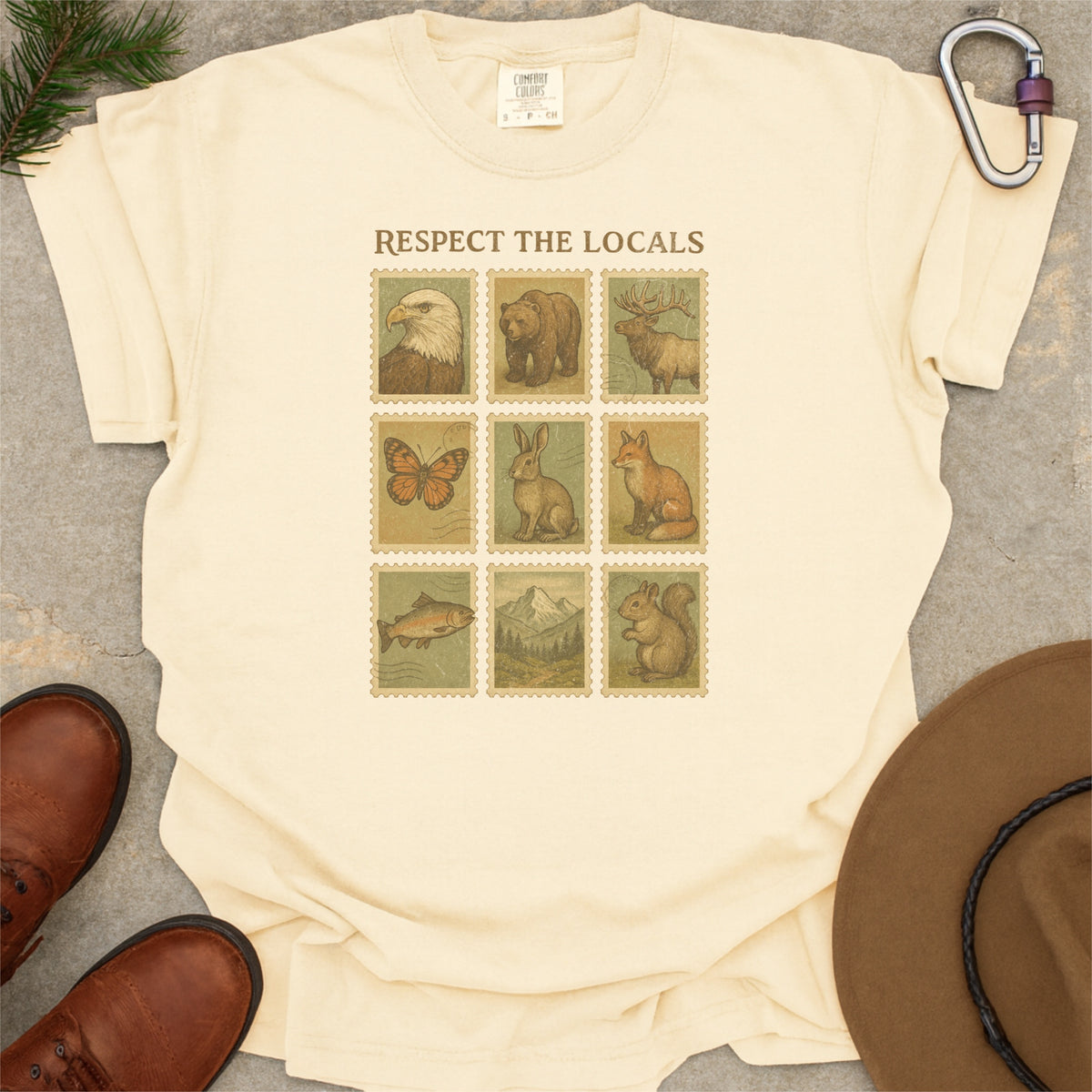 Respect The Locals Wildlife Vintage Postal Stamp Comfort Colors T Shirt