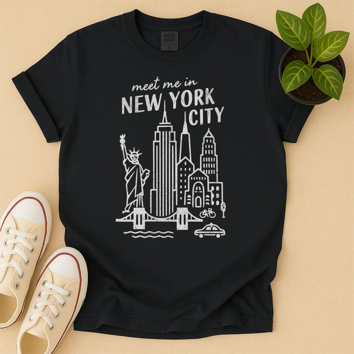 Meet Me In New York Distressed Vintage Landmark State Shirt