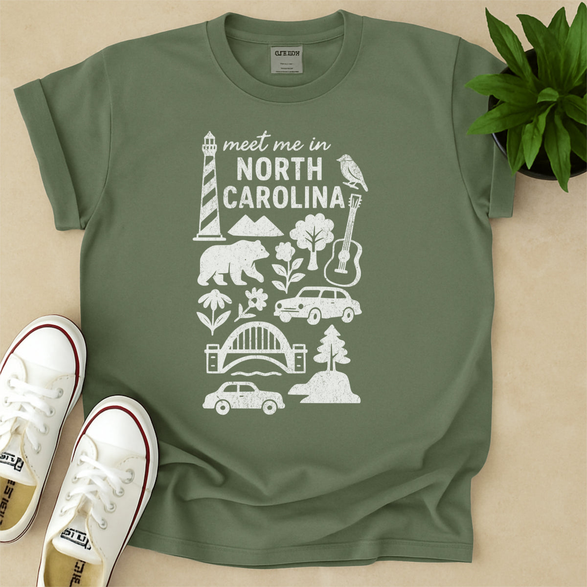 Meet Me In North Carolina Distressed Vintage Landmark State Shirt