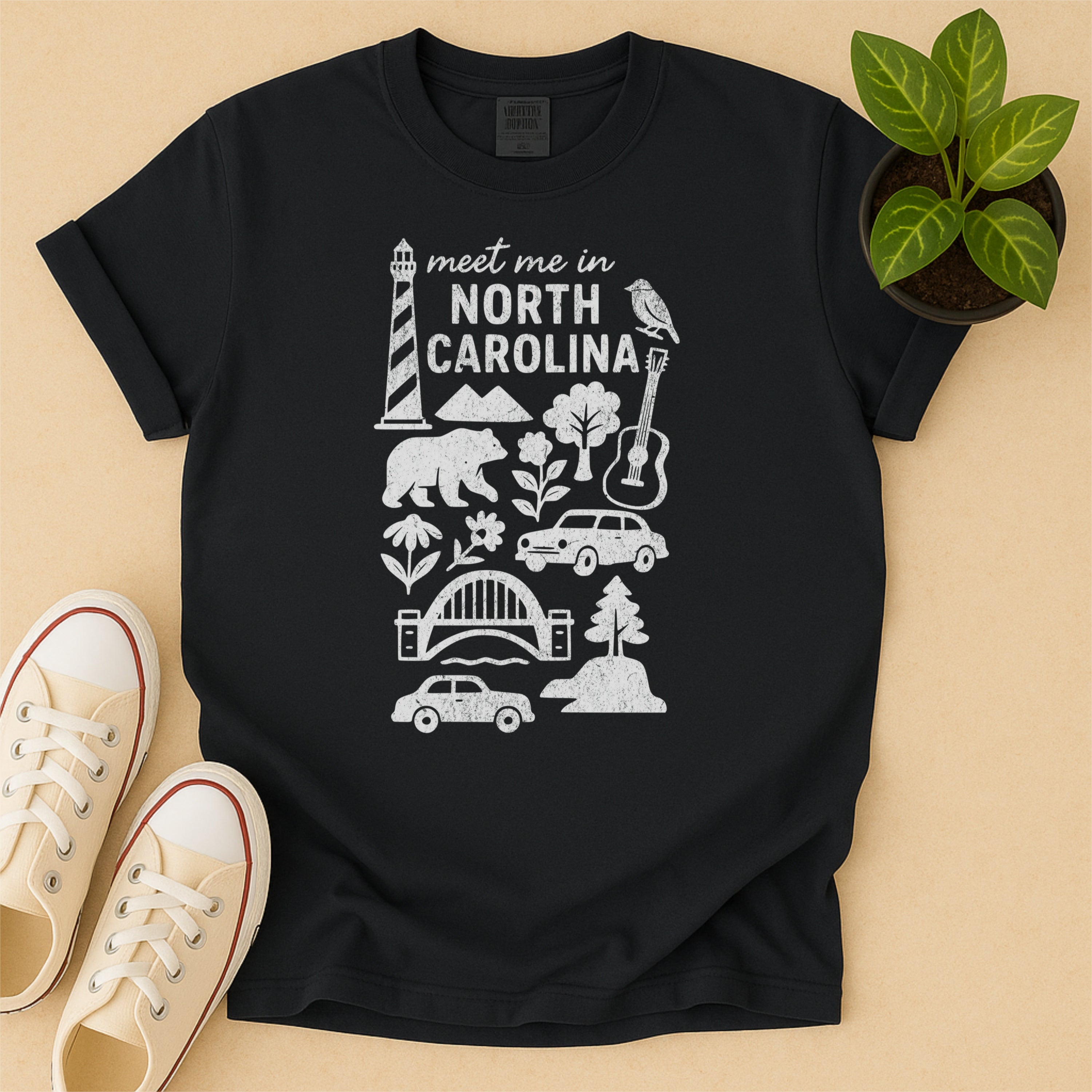 Meet Me In North Carolina Distressed Vintage Landmark State Shirt