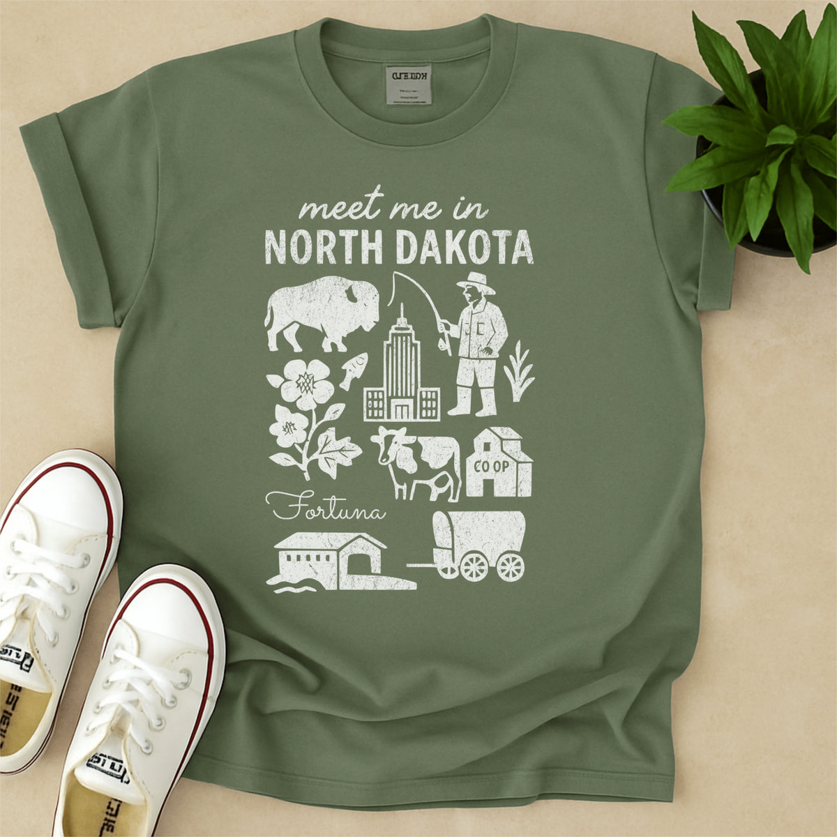 Meet Me In North Dakota Distressed Vintage Landmark State Shirt