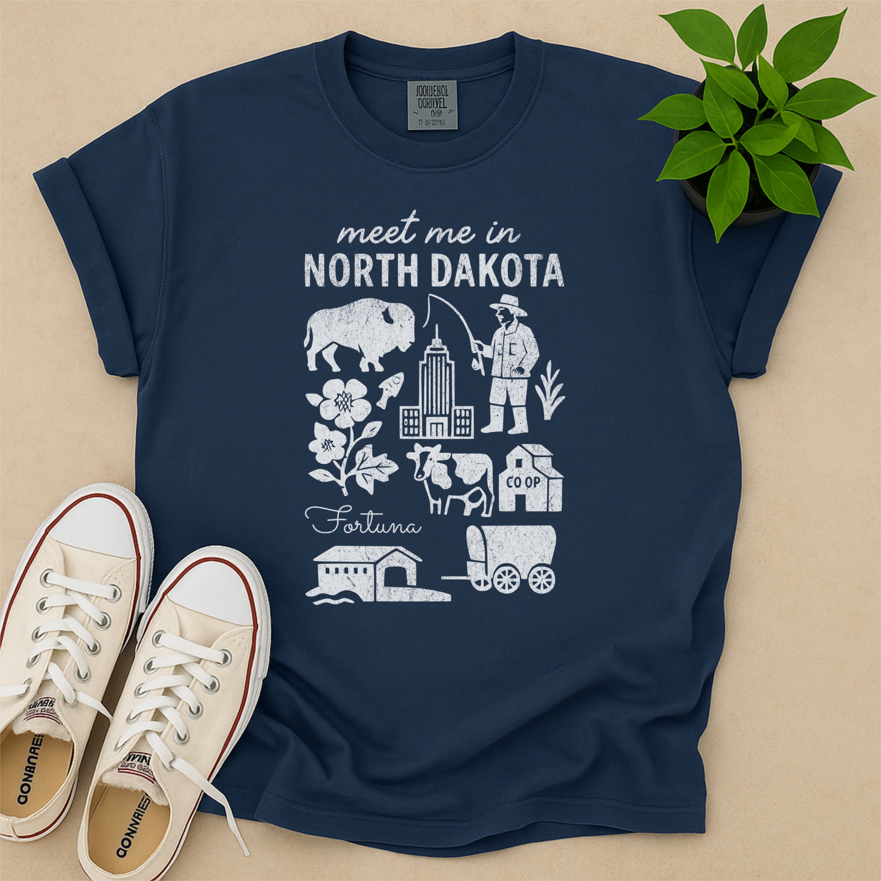 Meet Me In North Dakota Distressed Vintage Landmark State Shirt