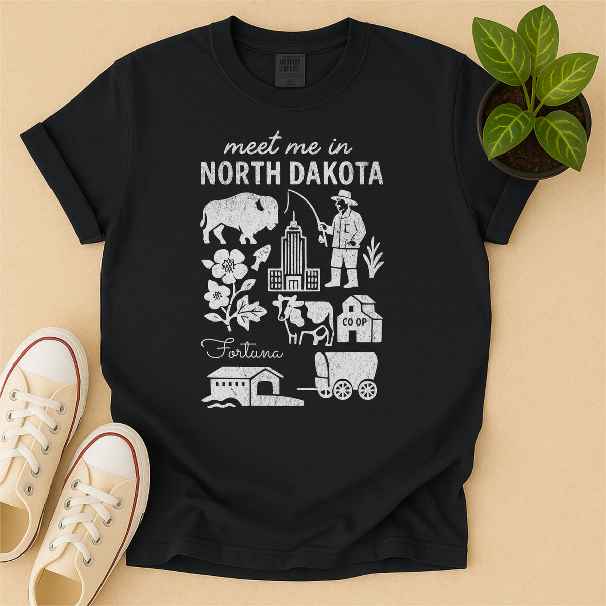 Meet Me In North Dakota Distressed Vintage Landmark State Shirt