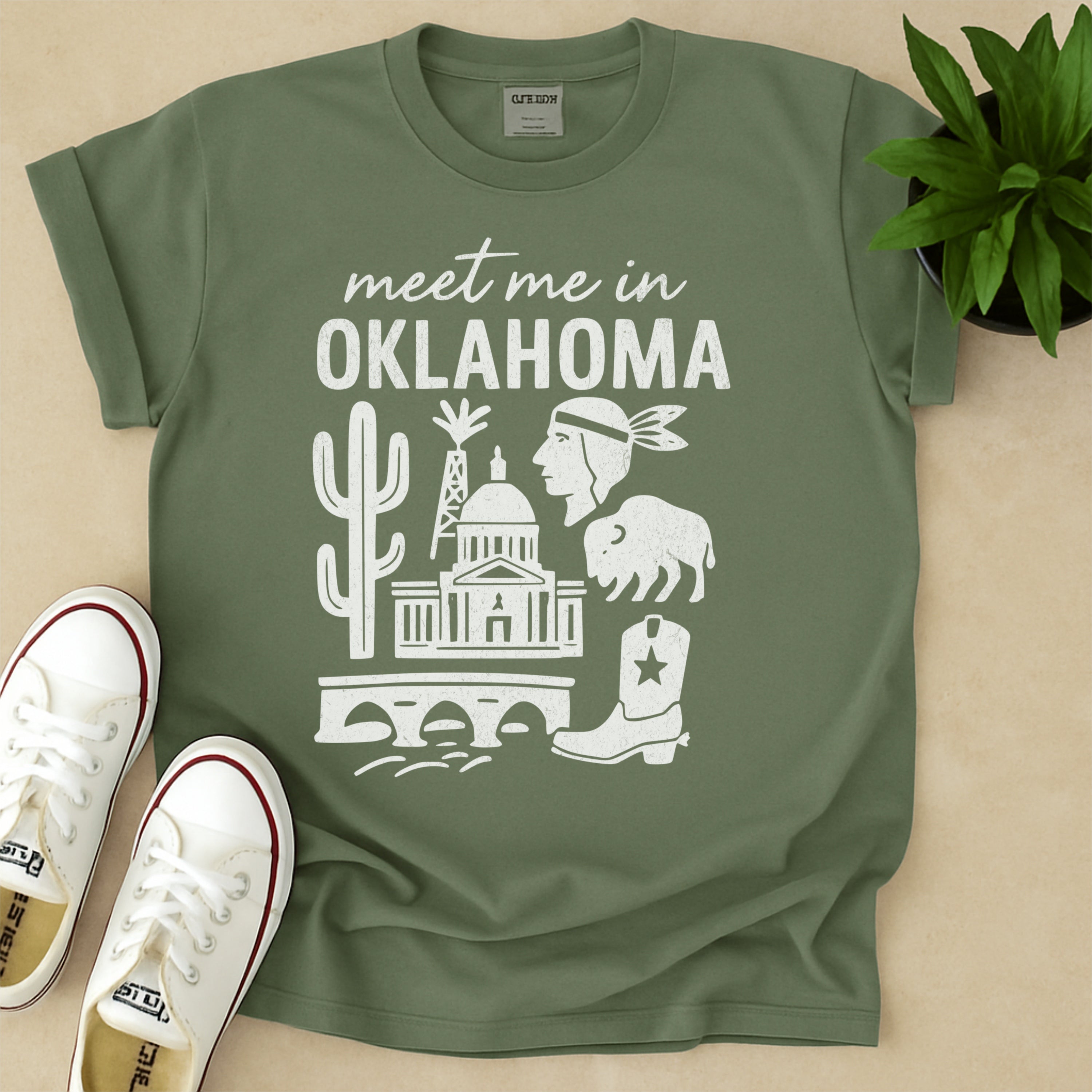 Meet Me In Oklahoma Distressed Vintage Landmark State Shirt