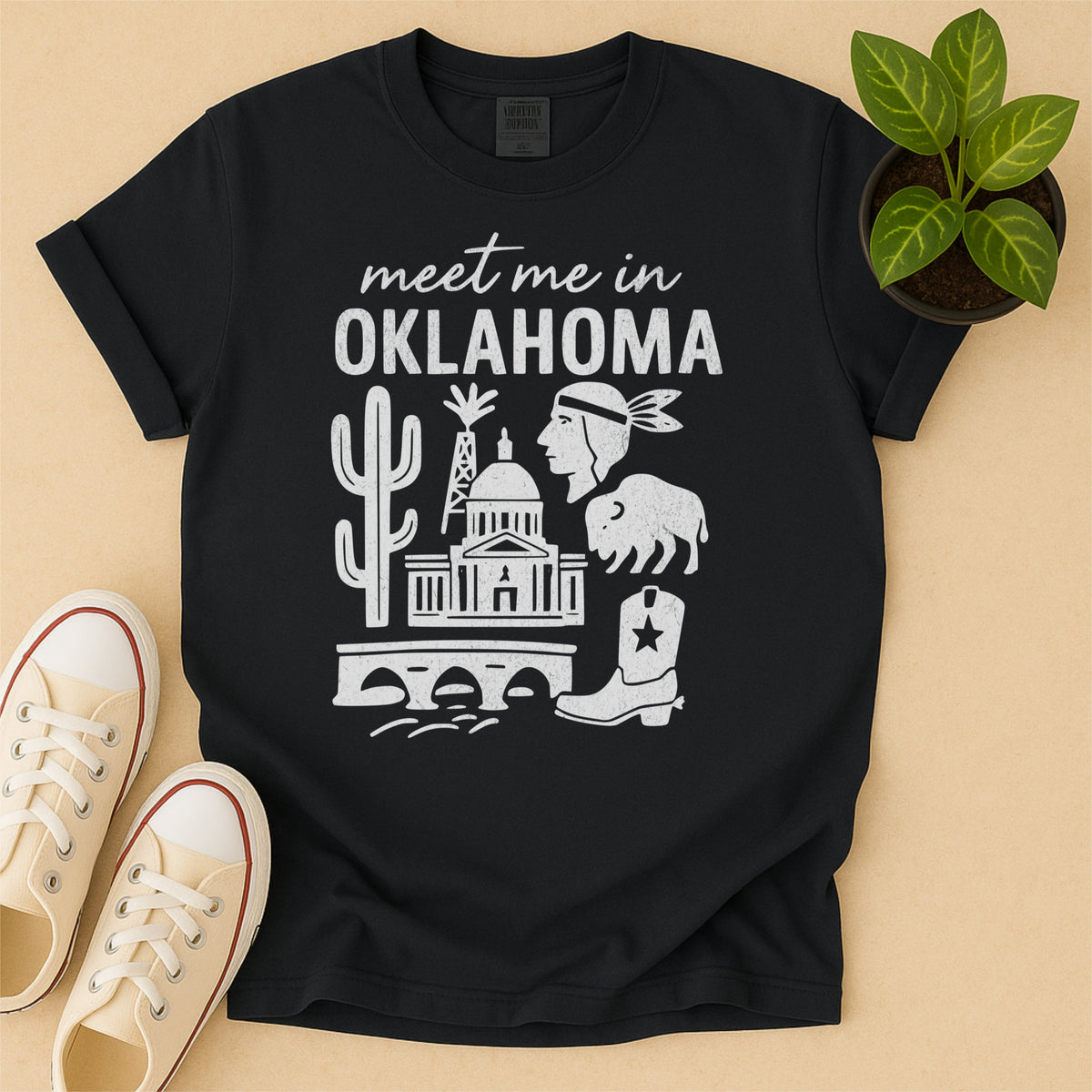 Meet Me In Oklahoma Distressed Vintage Landmark State Shirt
