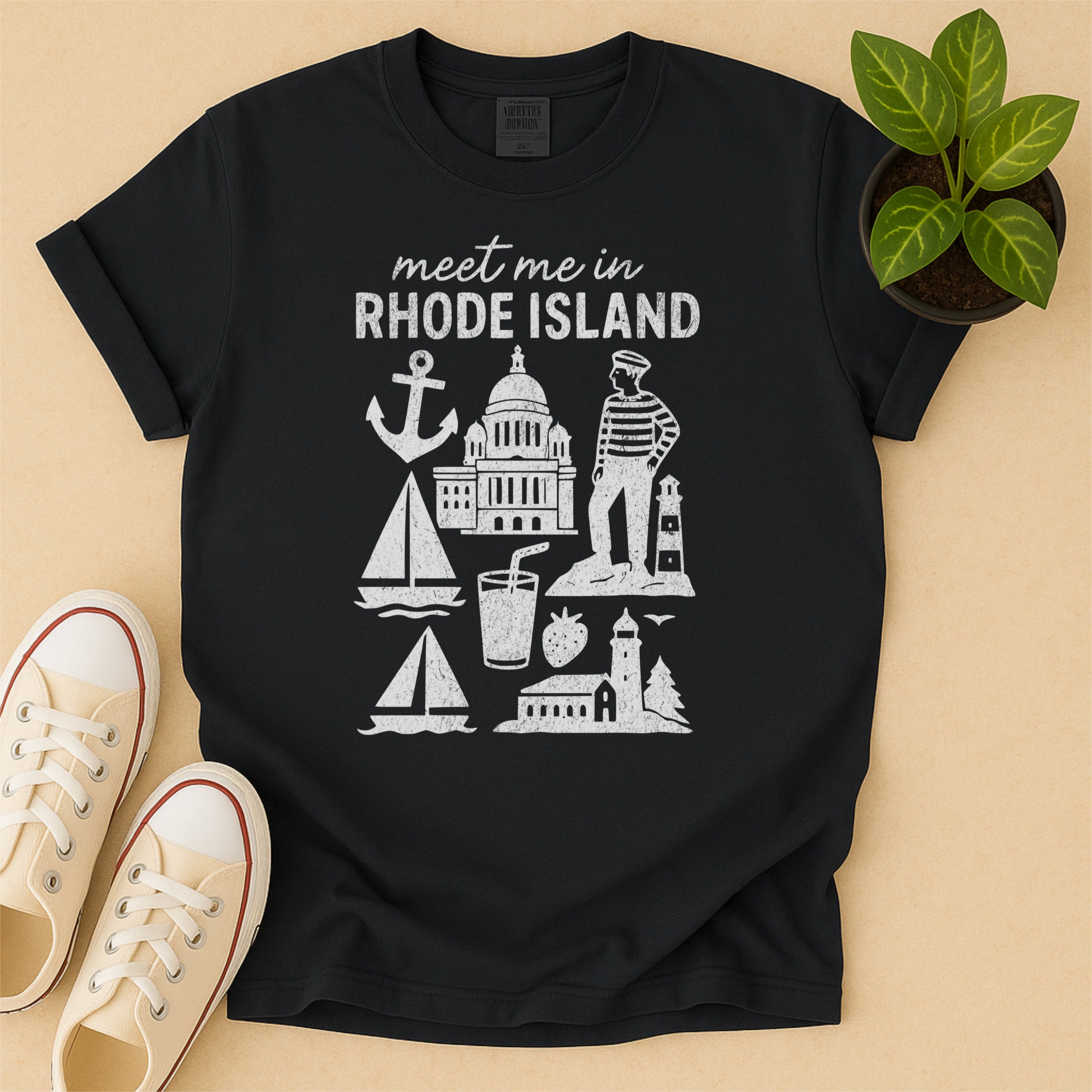 Meet Me In Rhode Island Distressed Vintage Landmark State Shirt