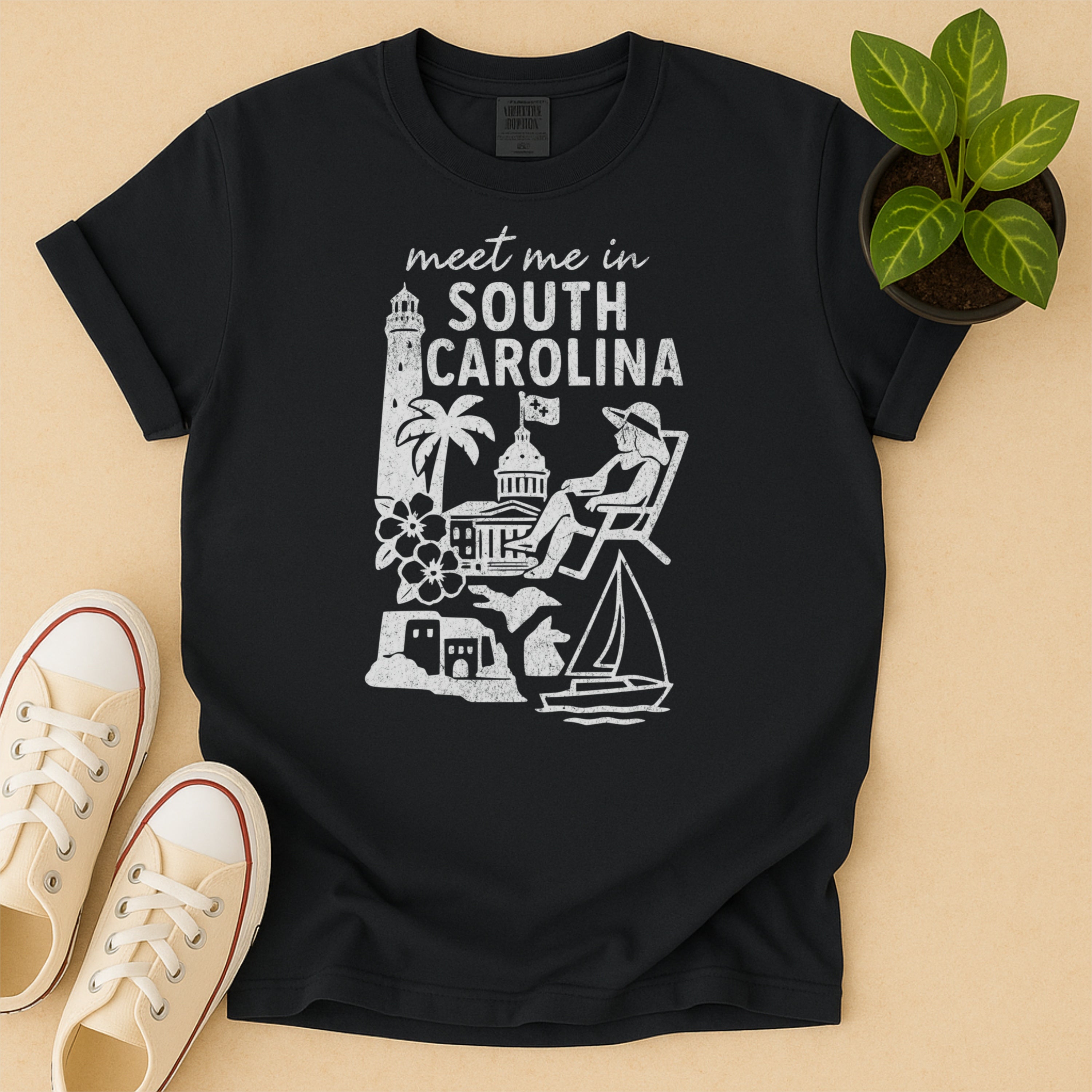 Meet Me In South Carolina Distressed Vintage Landmark State Shirt