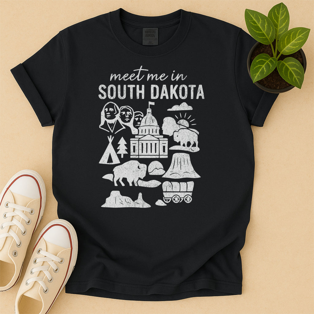 Meet Me In South Dakota Distressed Vintage Landmark State Shirt