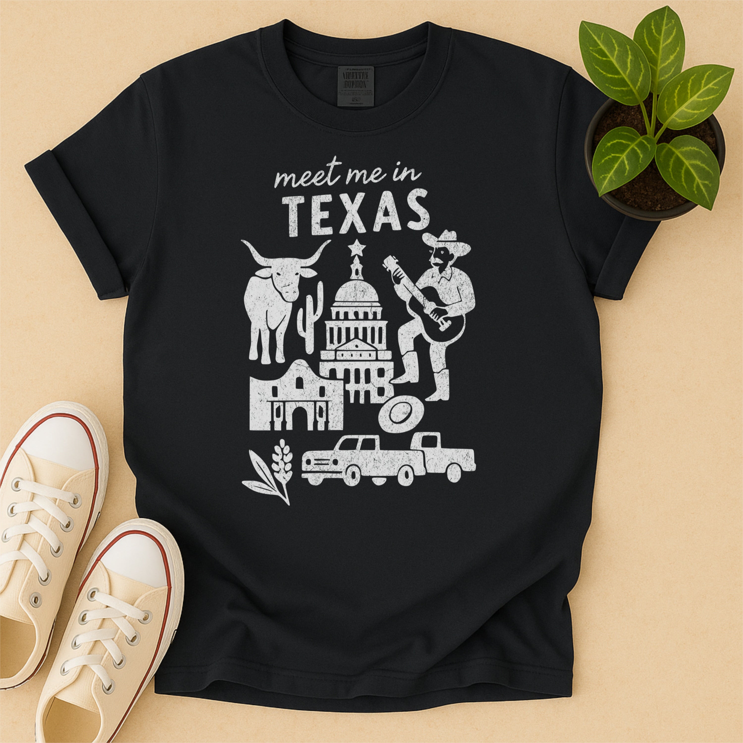 Meet Me In Texas Distressed Vintage Landmark State Shirt