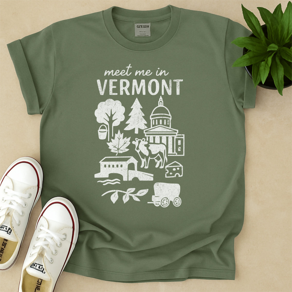Meet Me In Vermont Distressed Vintage Landmark State Shirt