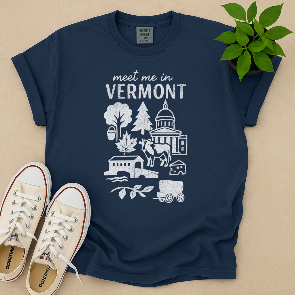 Meet Me In Vermont Distressed Vintage Landmark State Shirt
