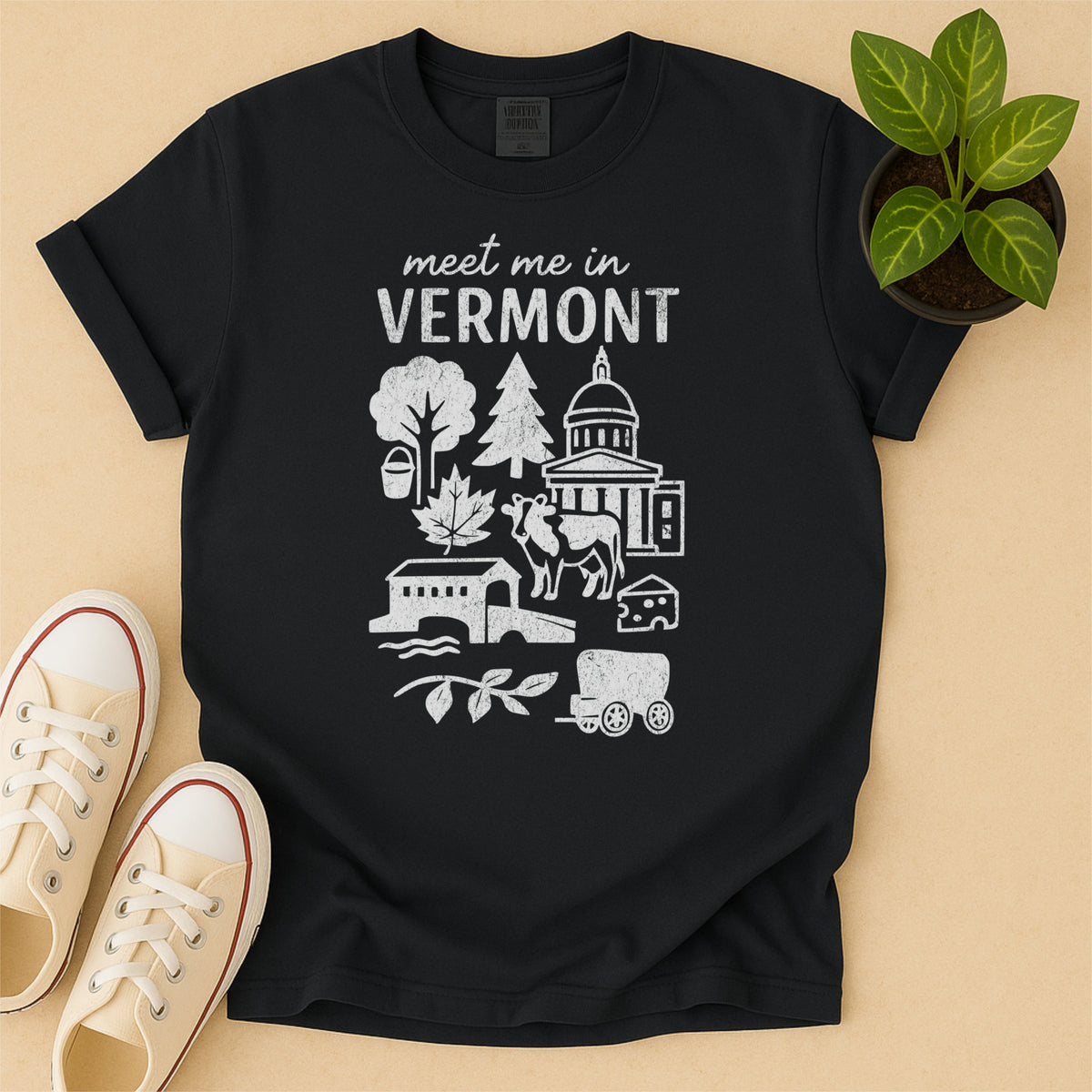 Meet Me In Vermont Distressed Vintage Landmark State Shirt