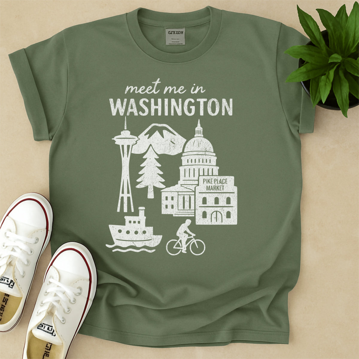 Meet Me In Washington Distressed Vintage Landmark State Shirt