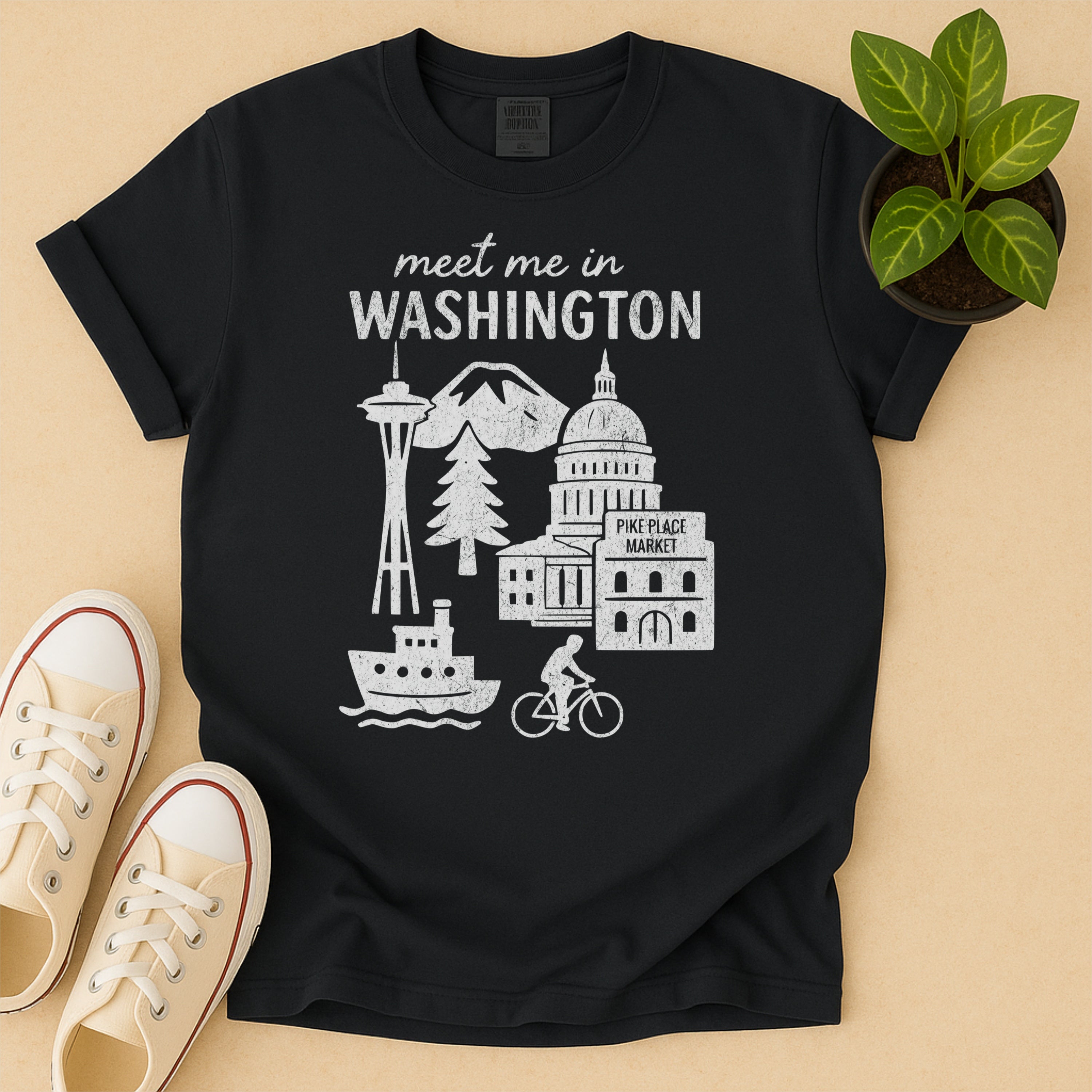 Meet Me In Washington Distressed Vintage Landmark State Shirt