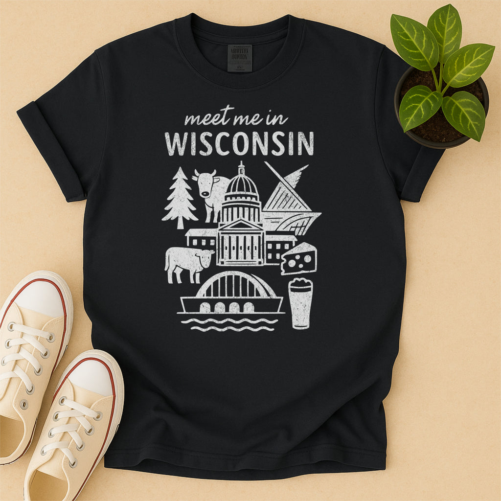Meet Me In Wisconsin Distressed Vintage Landmark State Shirt