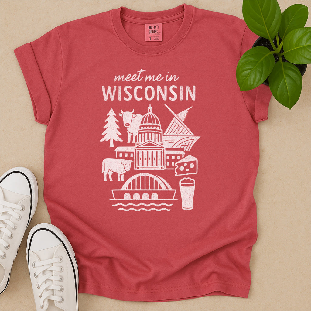 Meet Me In Wisconsin Distressed Vintage Landmark State Shirt
