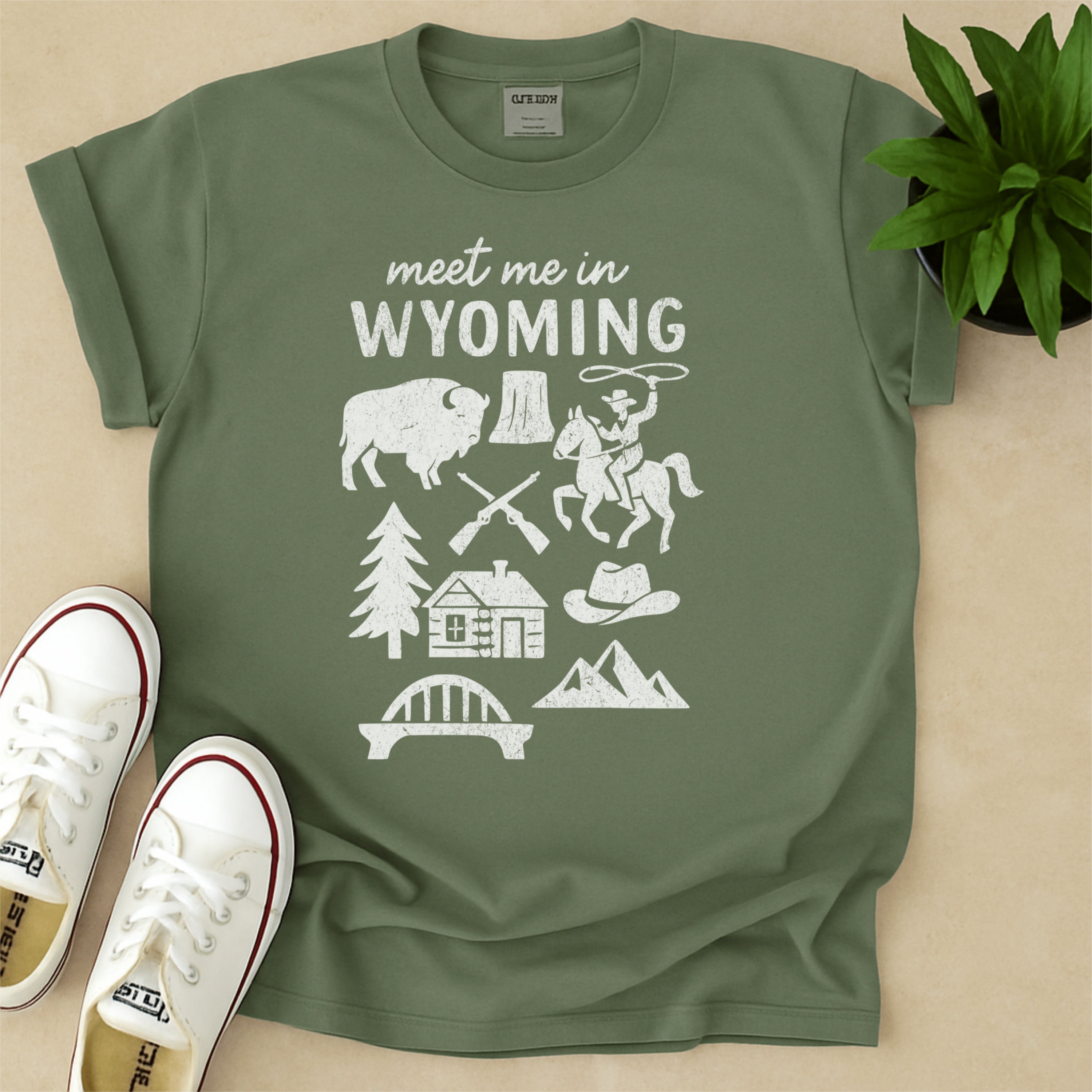 Meet Me In Wyoming Distressed Vintage Landmark State Shirt
