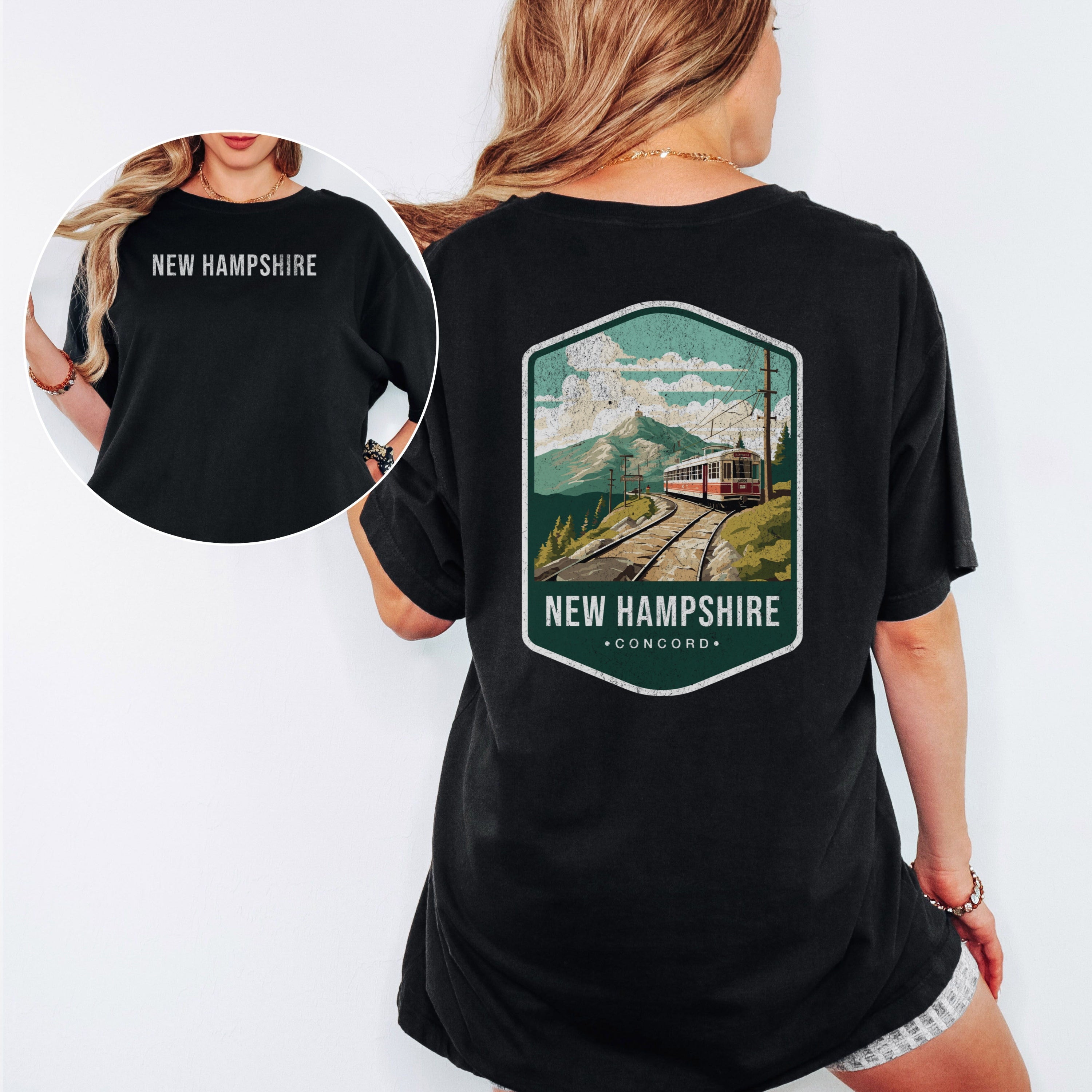 New Hampshire Scenic Badge Shirt, Concord Travel Souvenir Tee, Vintage Granite State Art Shirt, Comfort Colors