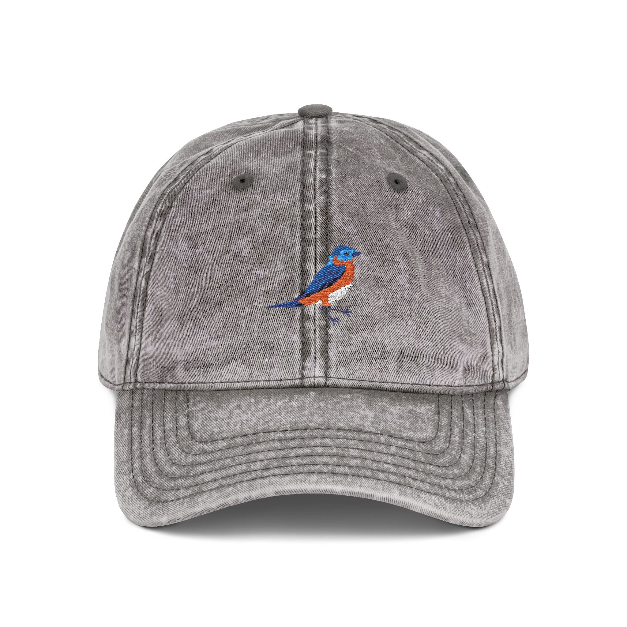 New York Eastern Bluebird State Bird | Vintage Distressed Embroidered Baseball Cap