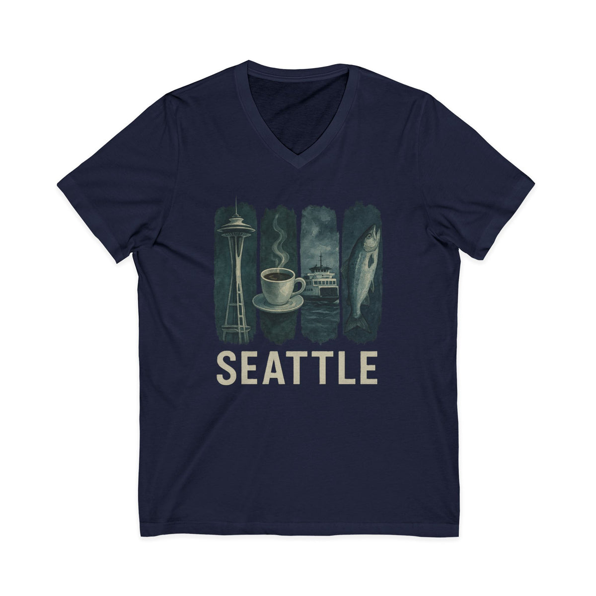 Seattle Brushstroke Watercolor V-Neck Shirt