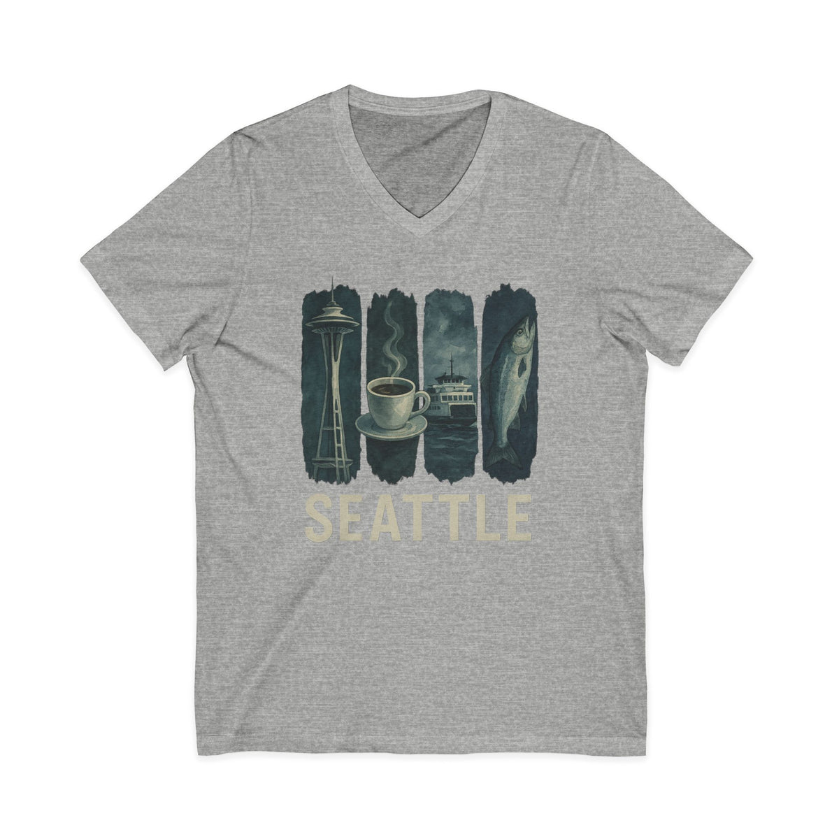 Seattle Brushstroke Watercolor V-Neck Shirt